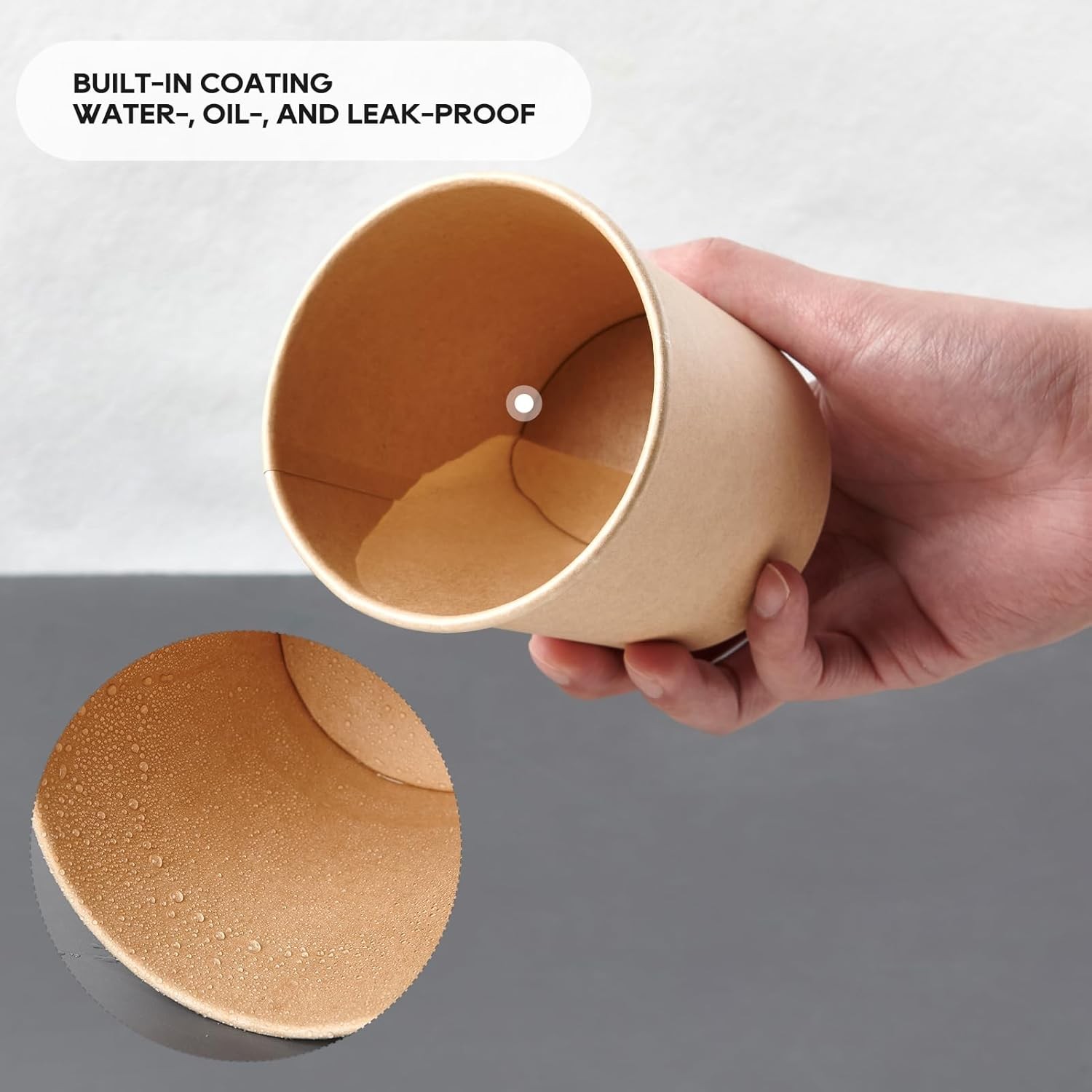 50pack 16oz Paper Soup Containers with Lids, Disposable Paper Food Cups, Brown