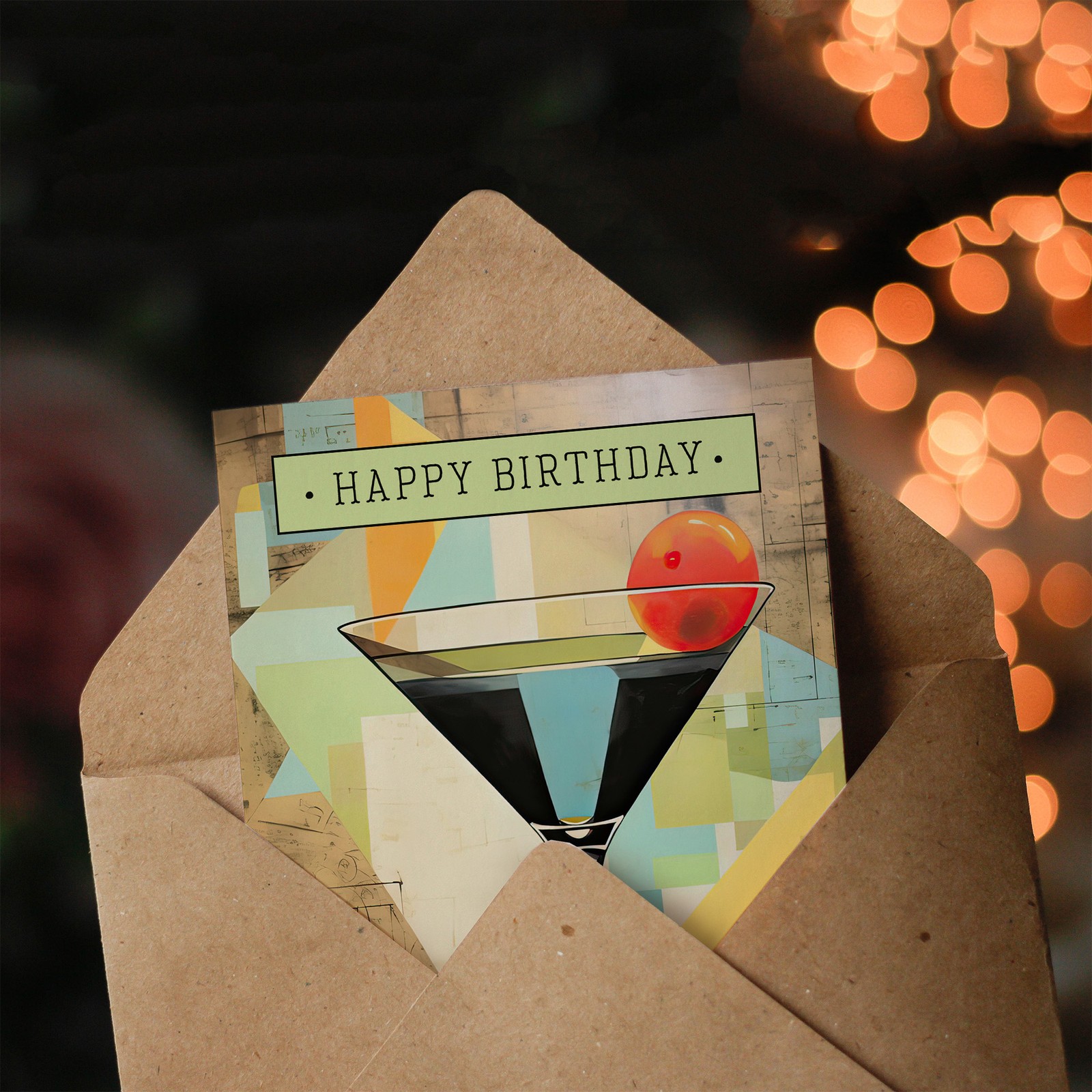 Happy Birthday Modern Art Deco Martini Painting Birthday Card