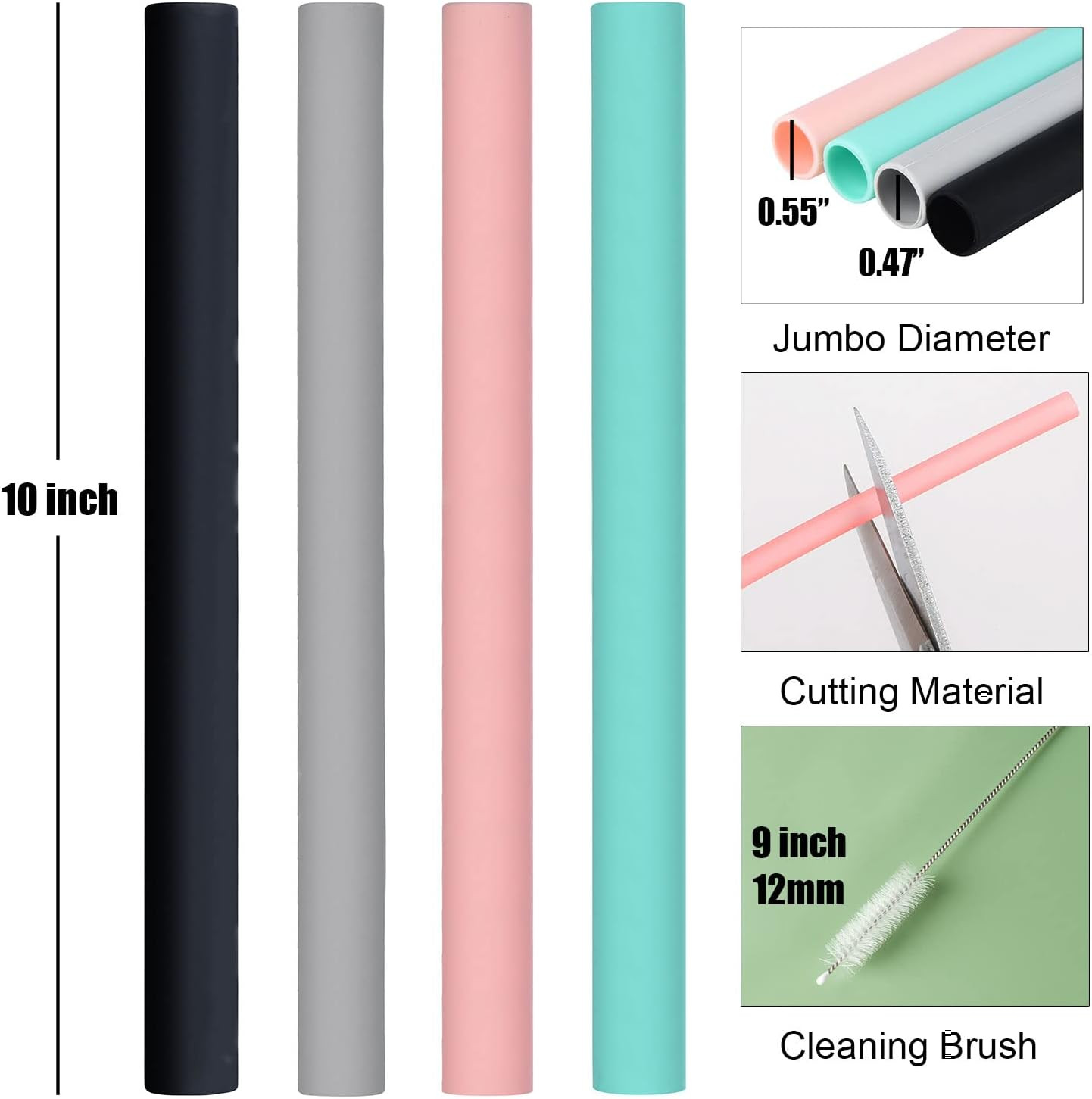 ALINK Reusable Silicone Boba Straws, Extra Large Bubble Tea Smoothie Straws for