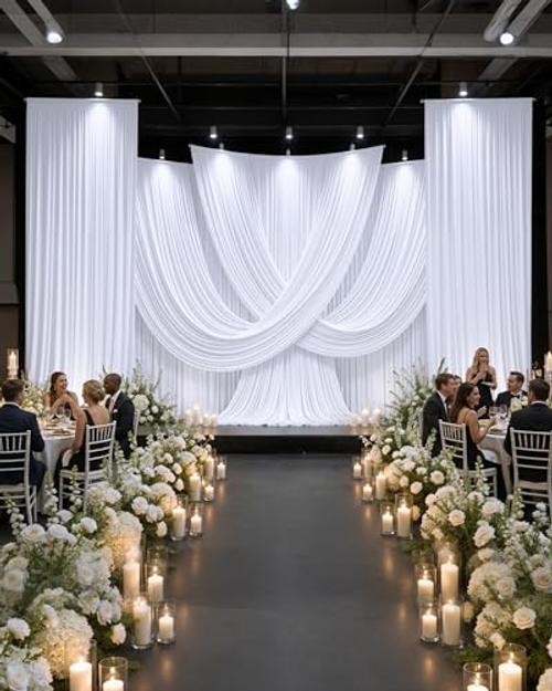 20ftx15ft White Backdrop Curtain 4 Panels for Wedding Parties | Wrinkle-Free