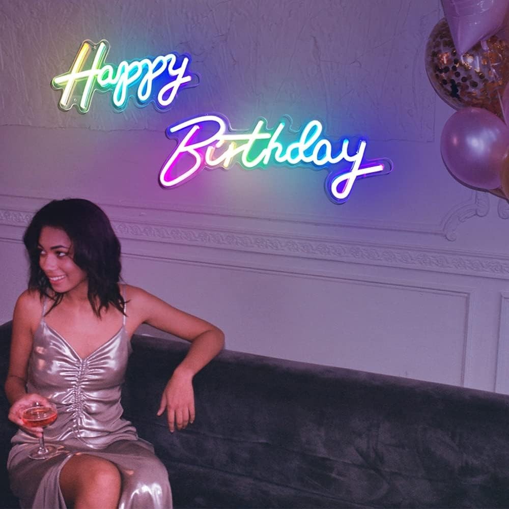 Extra Large 43″ Multi Color Happy Birthday Neon Sign – App/Remote Control, RG…