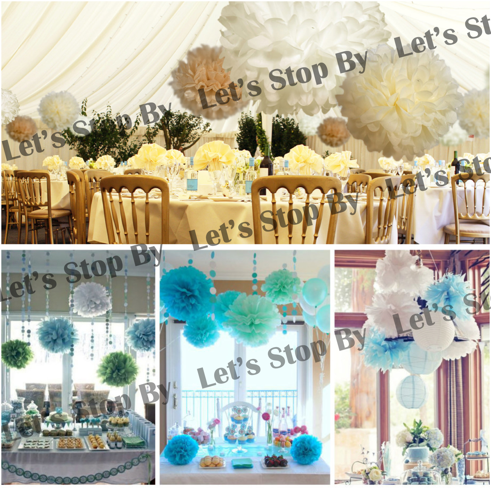 4″ 8″ 12″ Tissue Paper Pom Poms Ball Lanterns Wedding Birthday Photo Shoot Craft