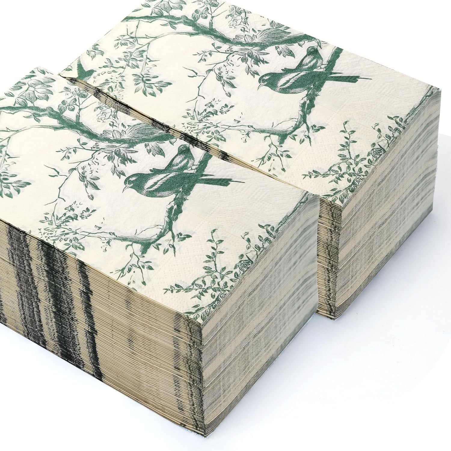50 Pack Green Toile Paper Napkins, Special Birds and Tree Decorative Disposable