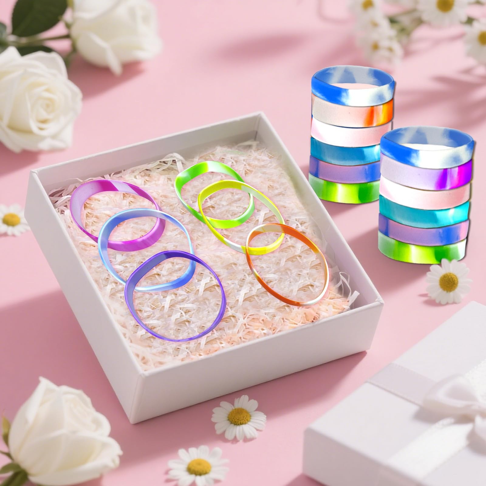 BOUBONI 24 Pcs Gradient Color Silicone Bracelets 7.87 inches,