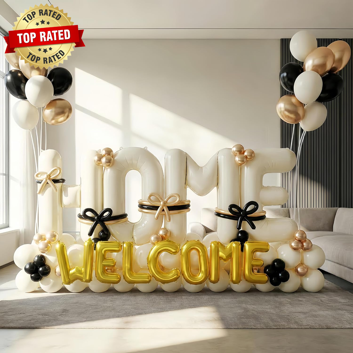 145Pcs Housewarming Party Decorations, 40Inch Beige Welcome Home Balloon Banner,