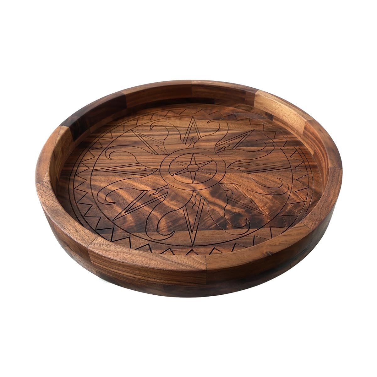 ORIGTRAY Walnut Tray, 12 Inches Ottoman Tray, Rustic Round Handcrafted Solid Woo