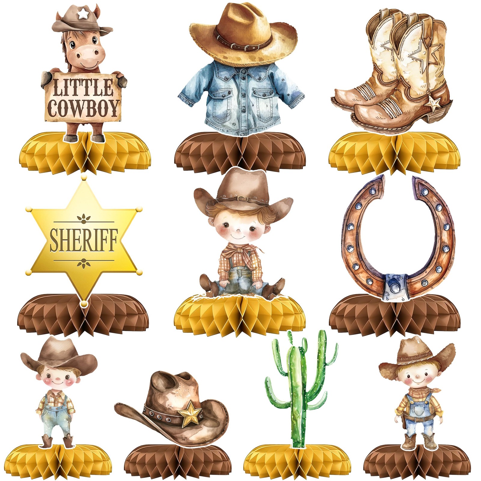 10 PCS Western Cowboy Theme Honeycomb Centerpieces Baby Shower Rodeo Party