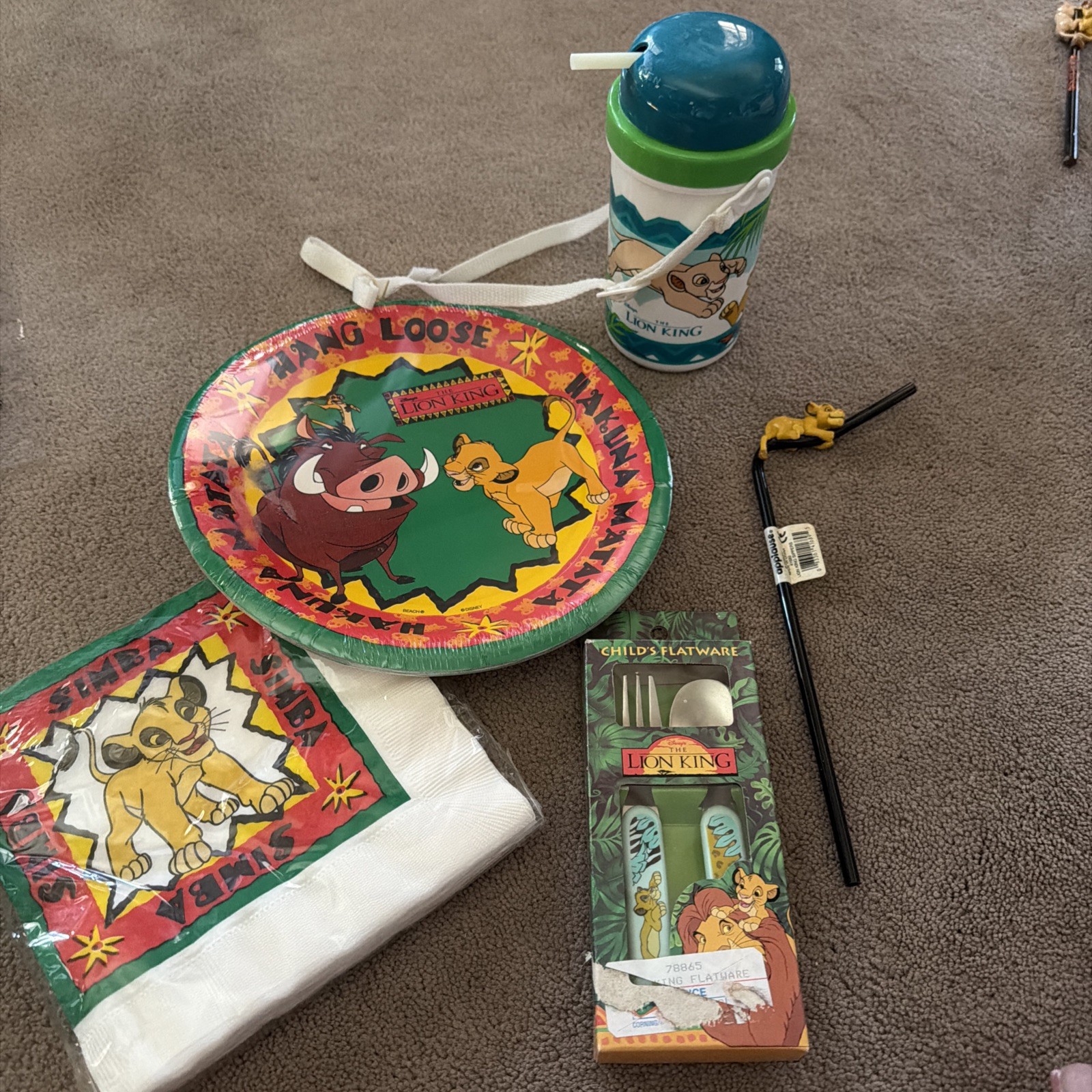 Vtg. Disney Lion King party plates napkins Flatware Sippy Cup Straw New In Pkg.