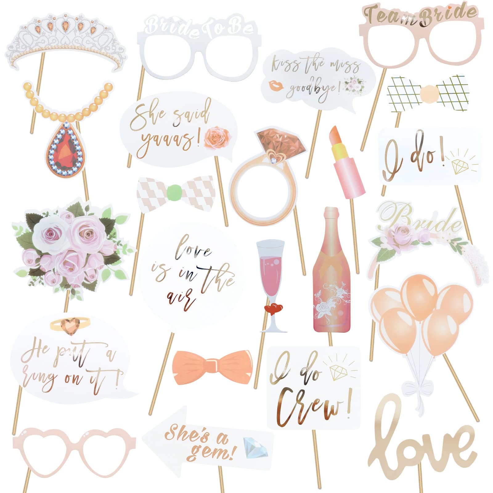Wedding Photo Booth Props 23 Pcs Rose Gold for Bachelorette Party