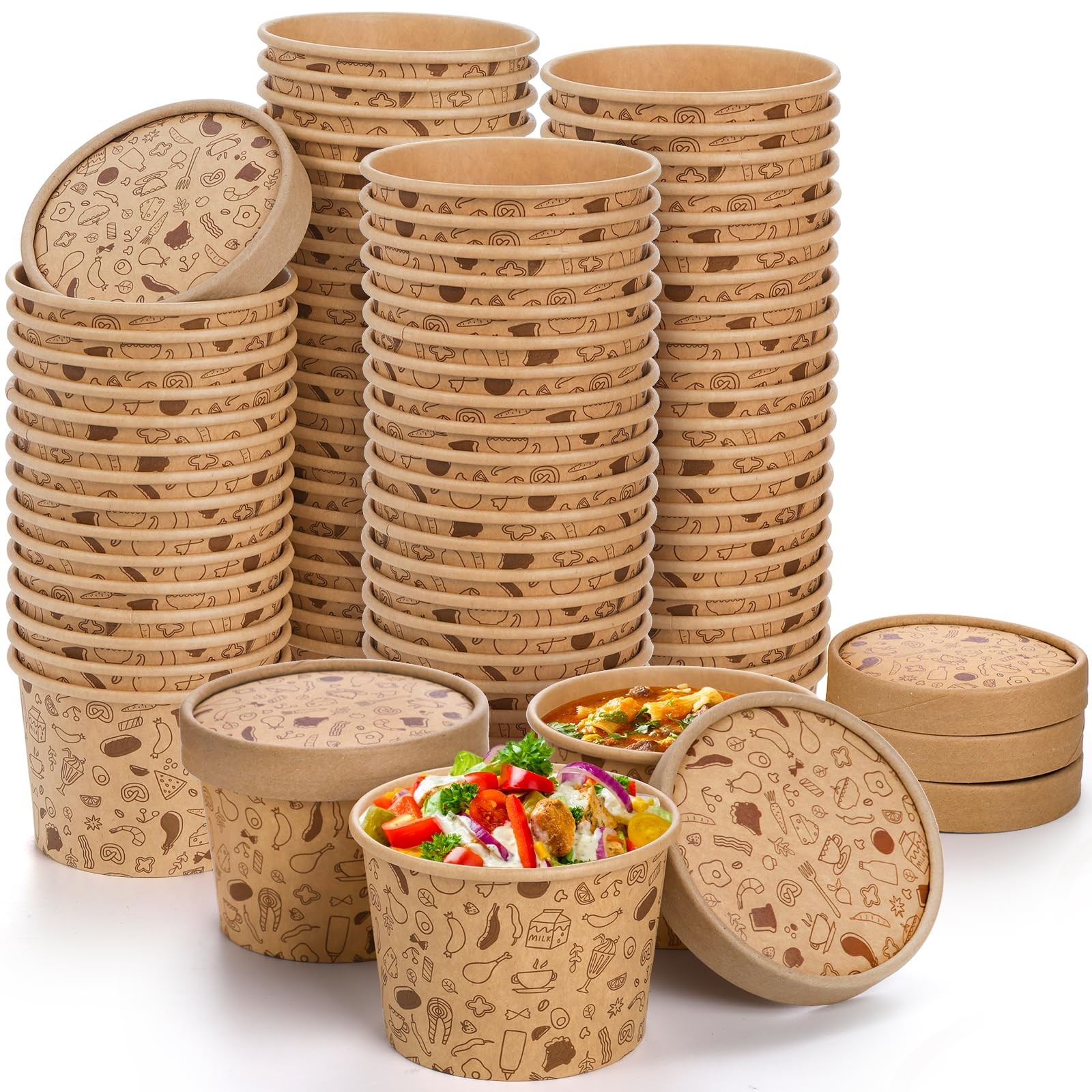 Cedilis 50 Pack Paper Containers with Lids, To Go Paper Soup Container, Disposab