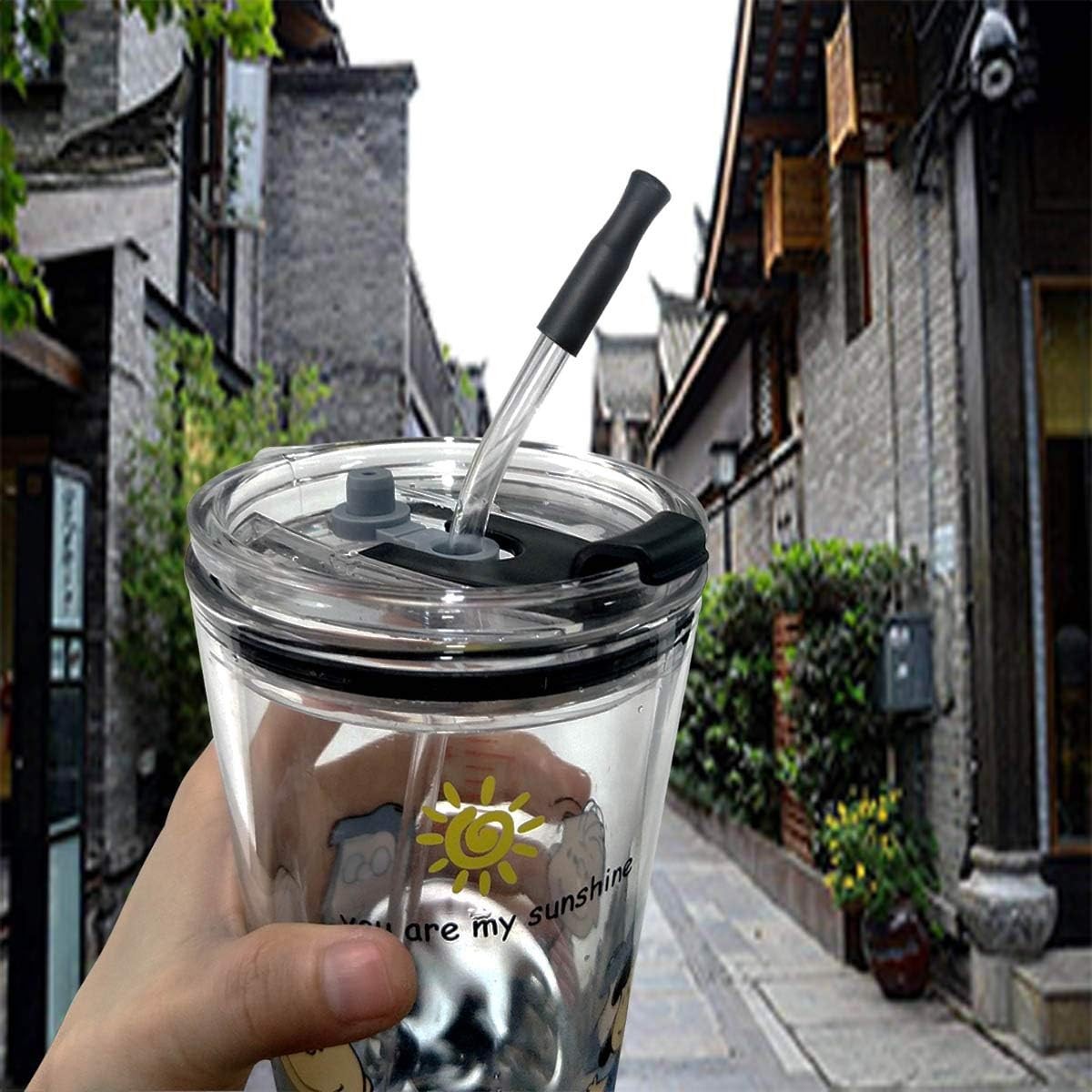 21Pcs Reusable Silicone Straw Tips, Stainless Straw Tips, Black Food Grade