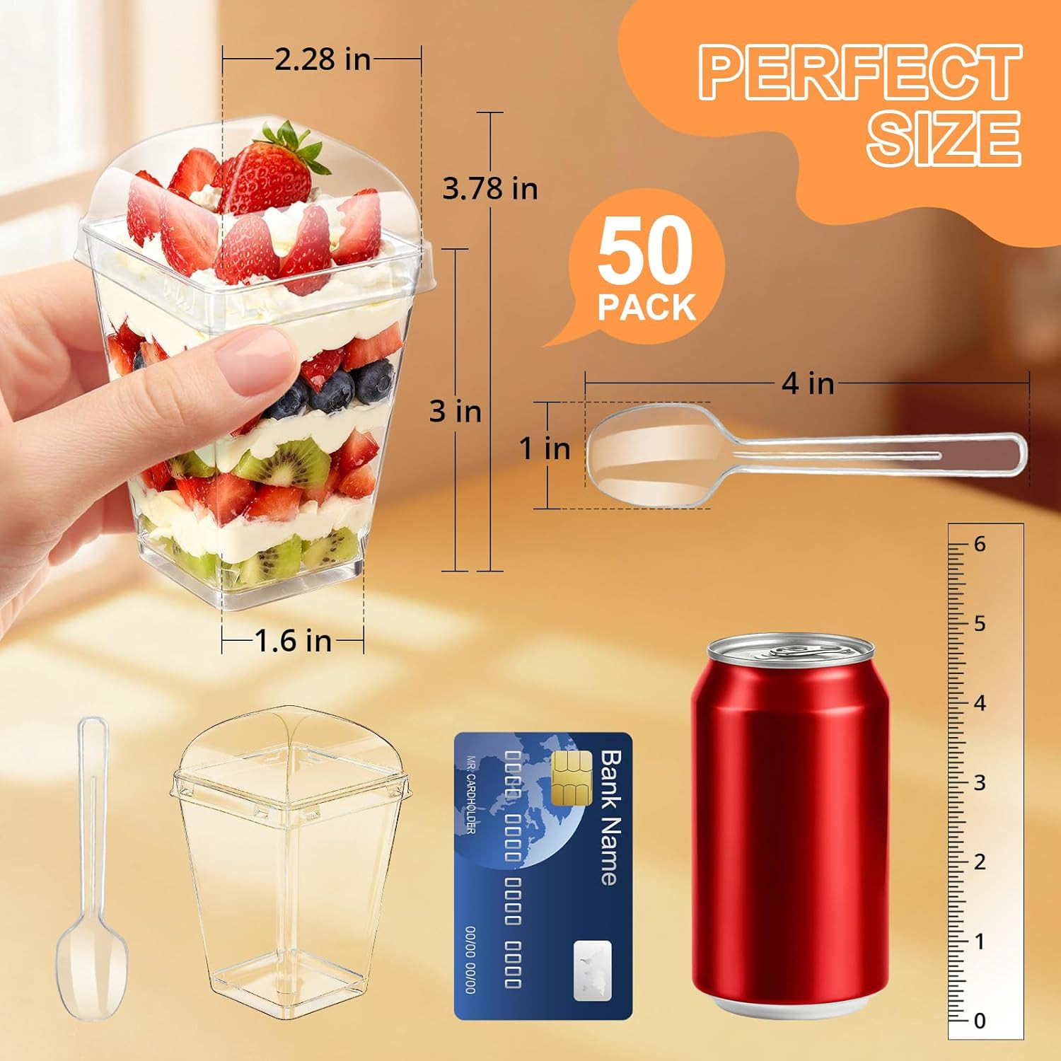 50 Pack 5Oz Plastic Dessert Cups with Lids and Spoons, Mini Clear Yogurt Parfait