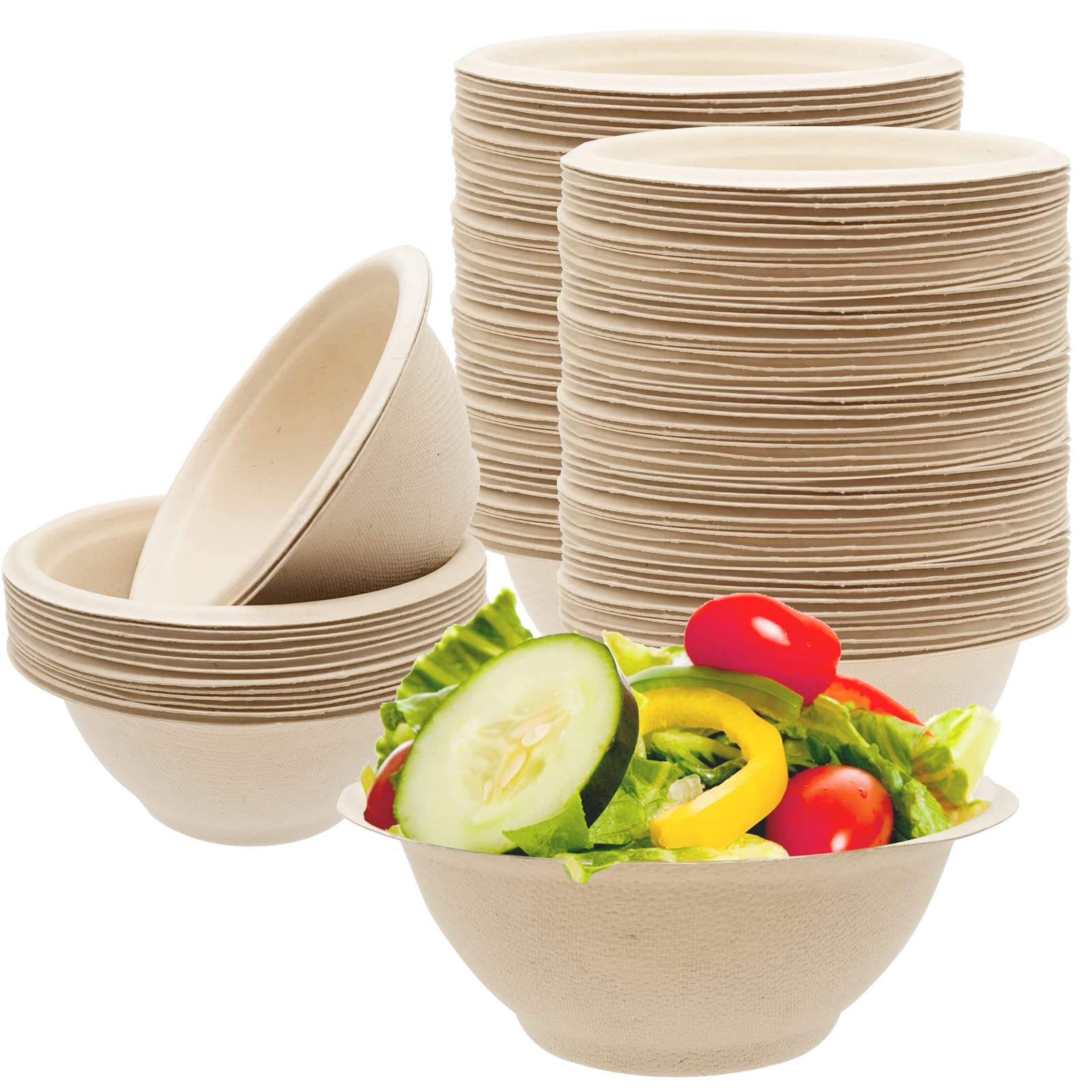 100 Pack 8oz Compostable Paper Bowls,Heavy-Duty Disposable Natural Bagasse Bo…
