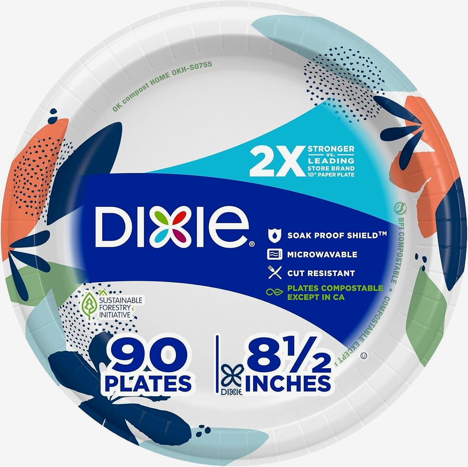 Dixie Medium Paper Plates, 8.5 Inch, 90 Count, 2X Stronger*, Microwave-Safe