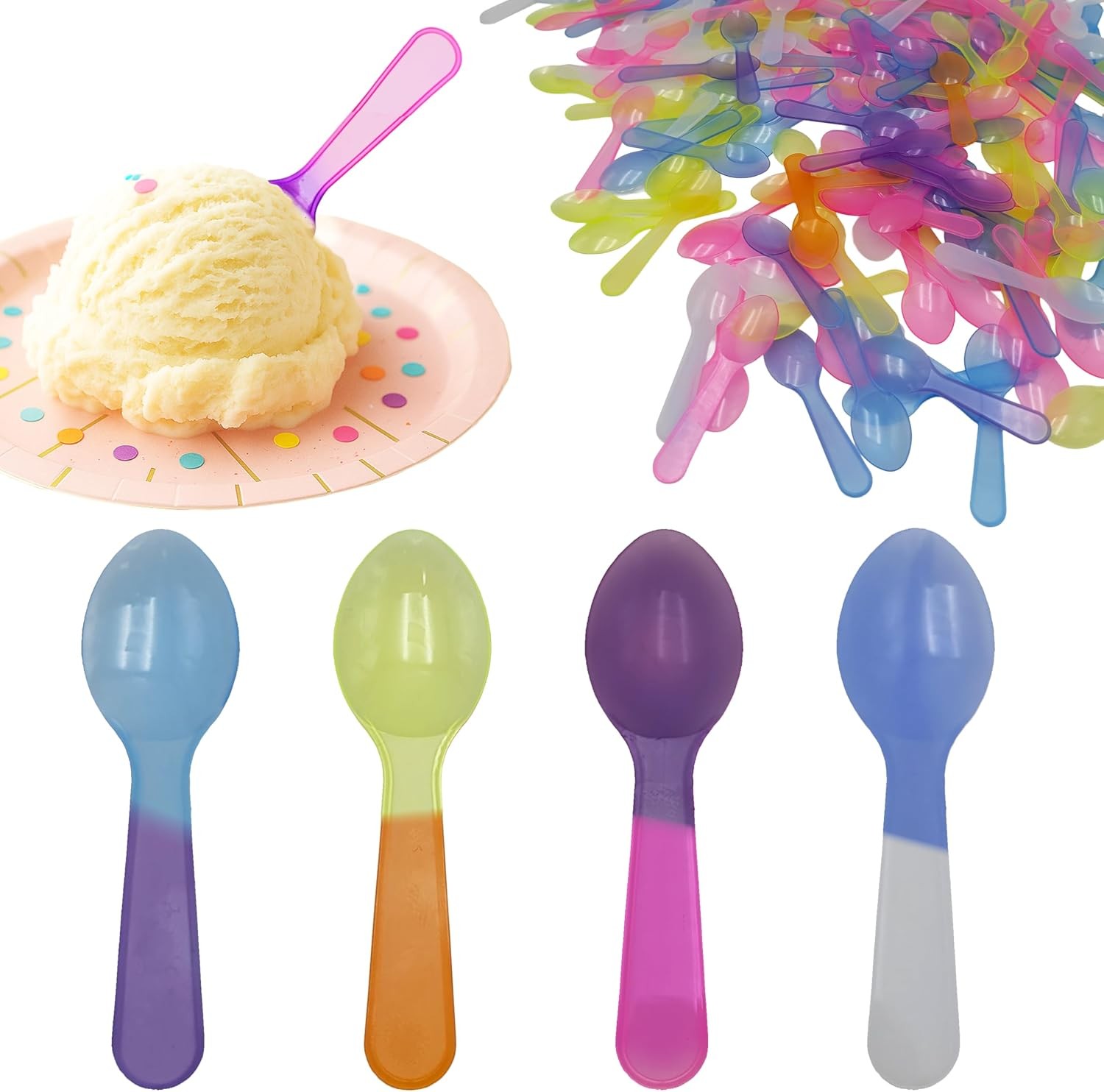 100 Color Changing Sample Spoons for Tasting Mini Plastic Disposable Small Spoon