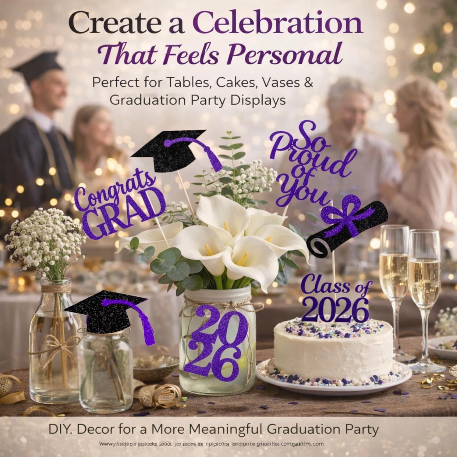 20-Pack Double Sided Graduation Centerpiece Sticks & Twine – Class of 2026 Decor