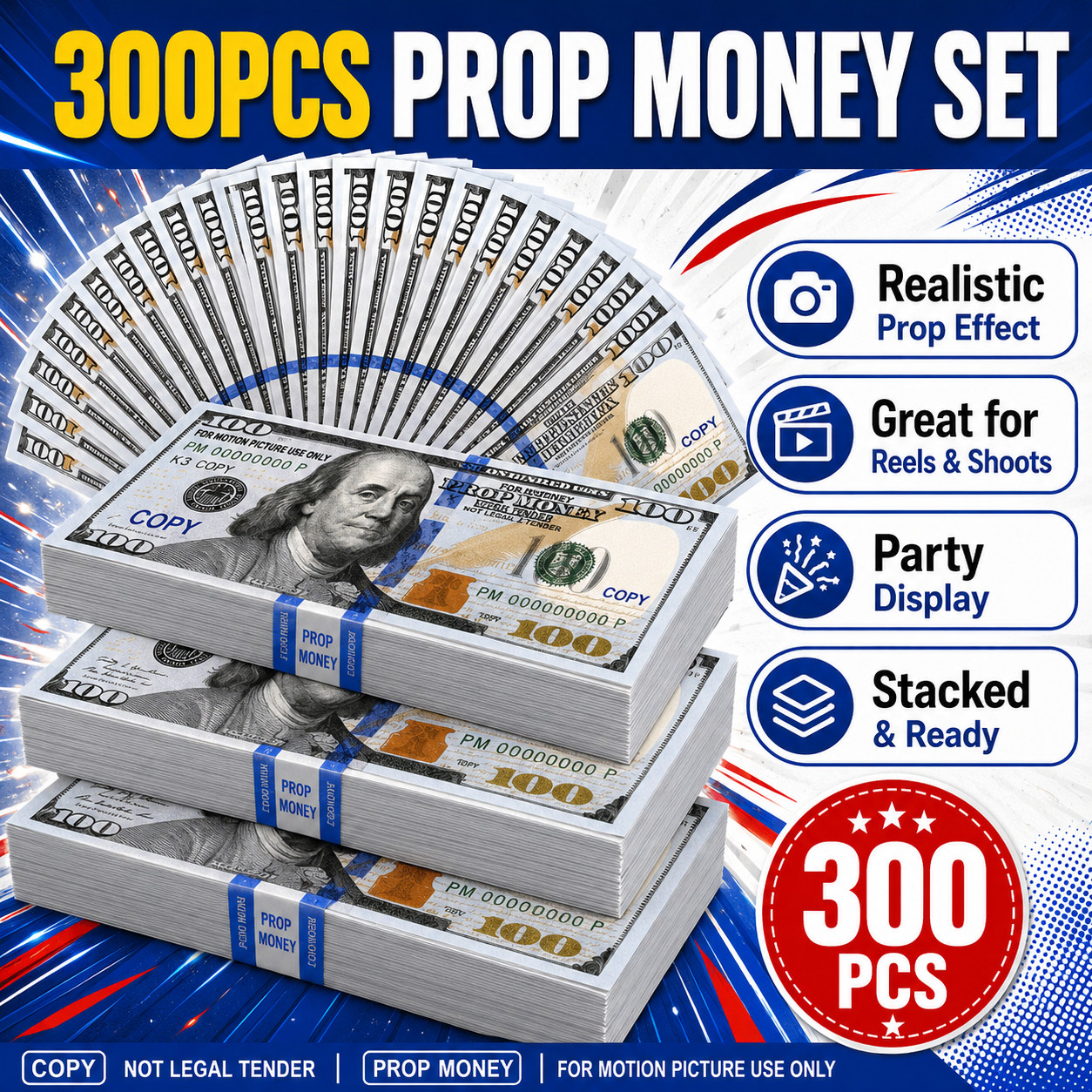 $100 Dollar Bills Prop Motion Picture Money $30,000 Total Video Photo Prop Cash!