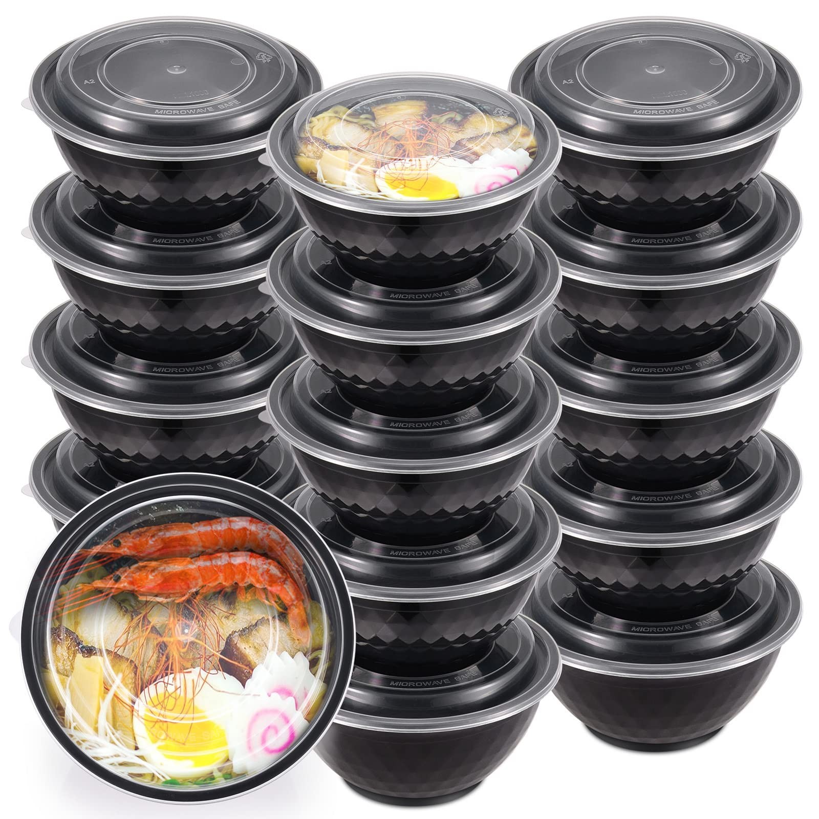 Kitch�nMore 36oz Extra-Thick Meal Prep Bowls with Lids, Plastic Containers with