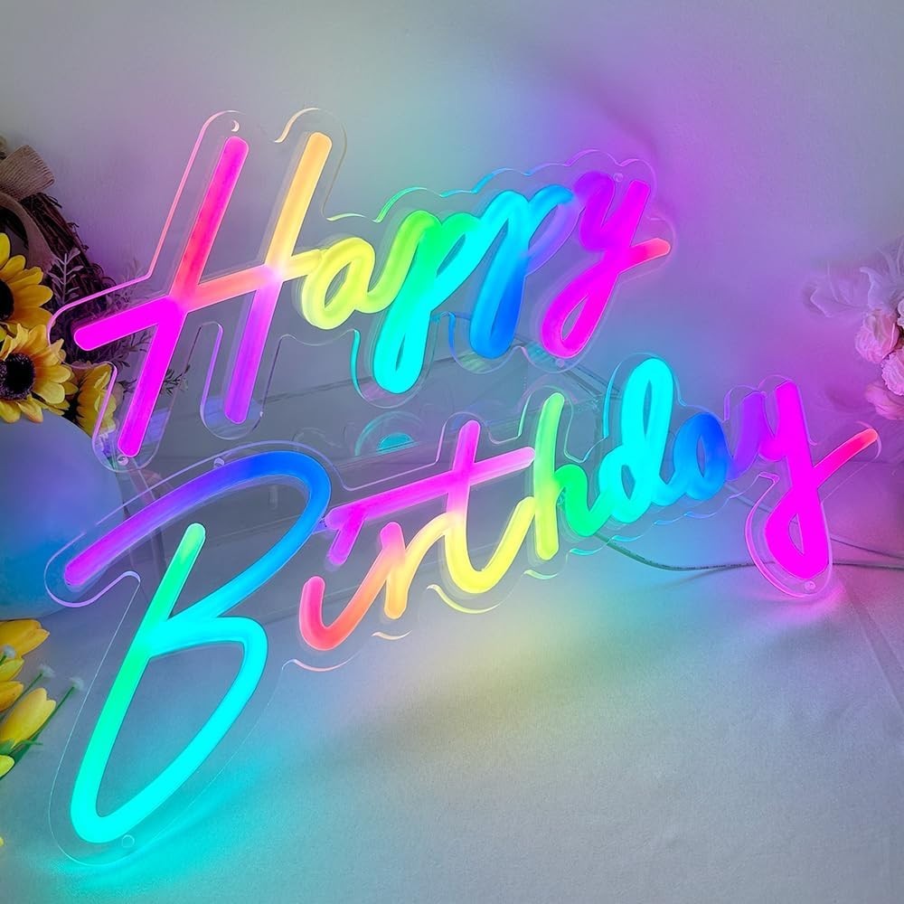 Extra Large 43″ Multi Color Happy Birthday Neon Sign – App/Remote Control, RG…