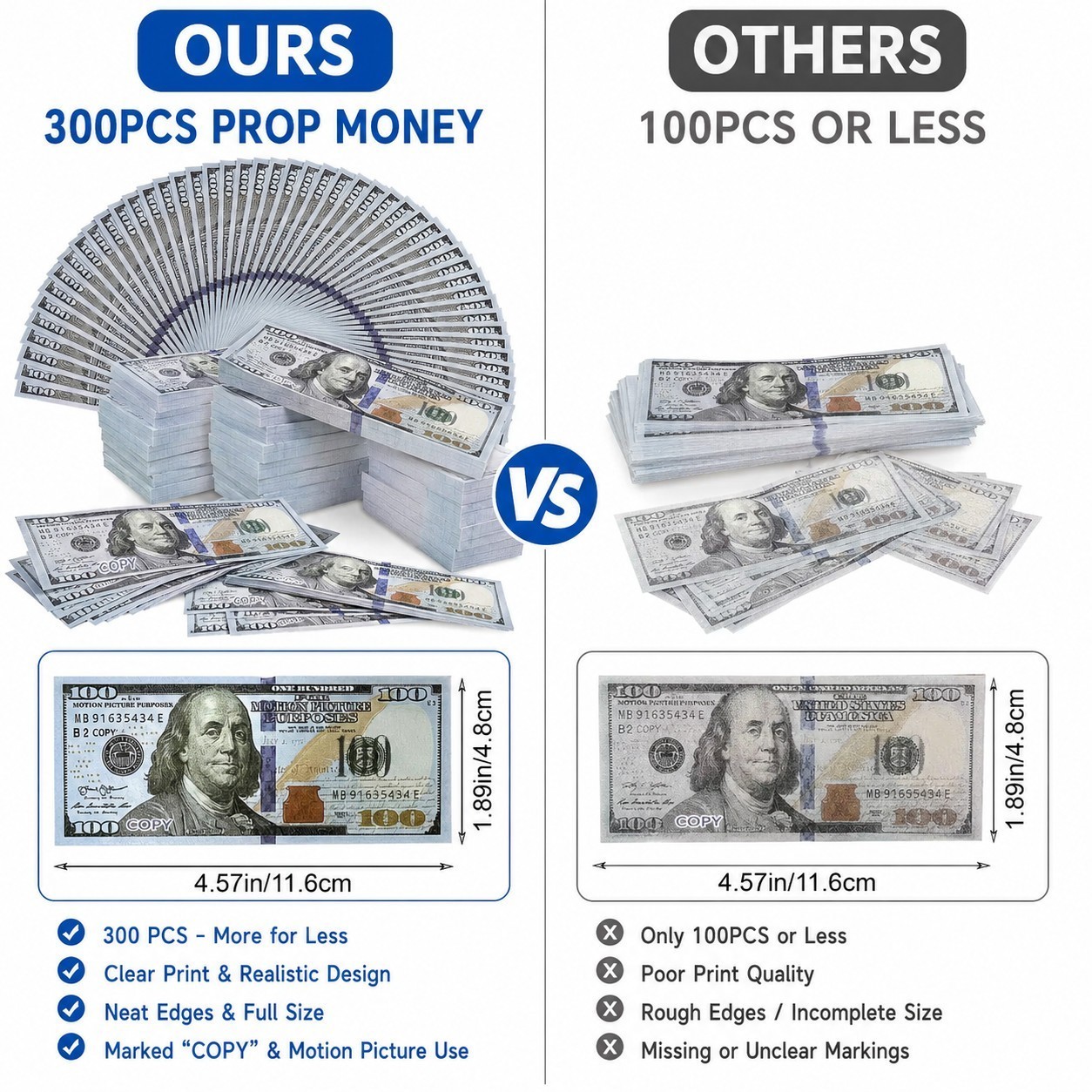 $100 Dollar Bills Prop Motion Picture Money $30,000 Dollars Total Copy Notes Set