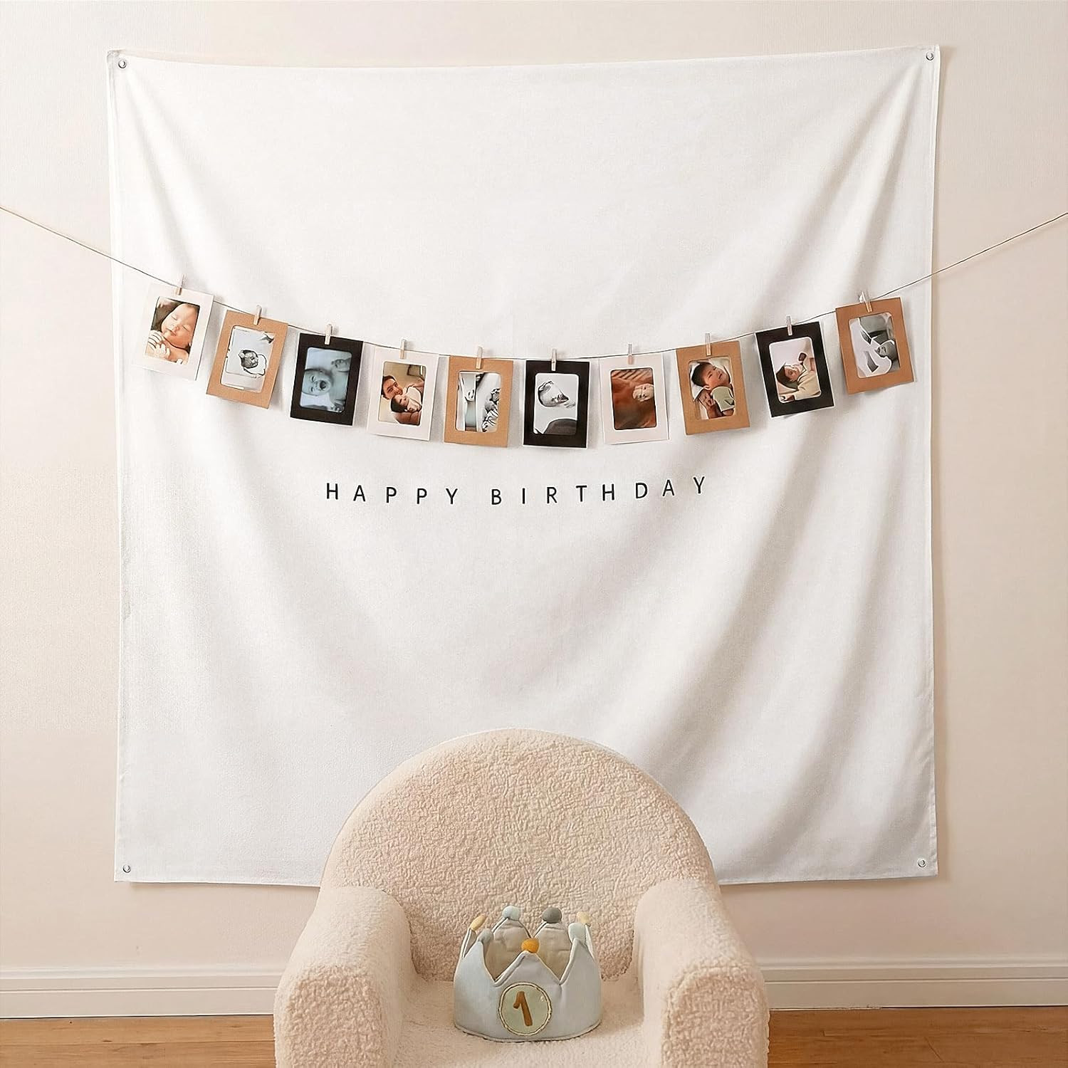 59X59 Inch Happy Birthday Backdrop Tapestry Minimalist Happy Birthday Banner Whi