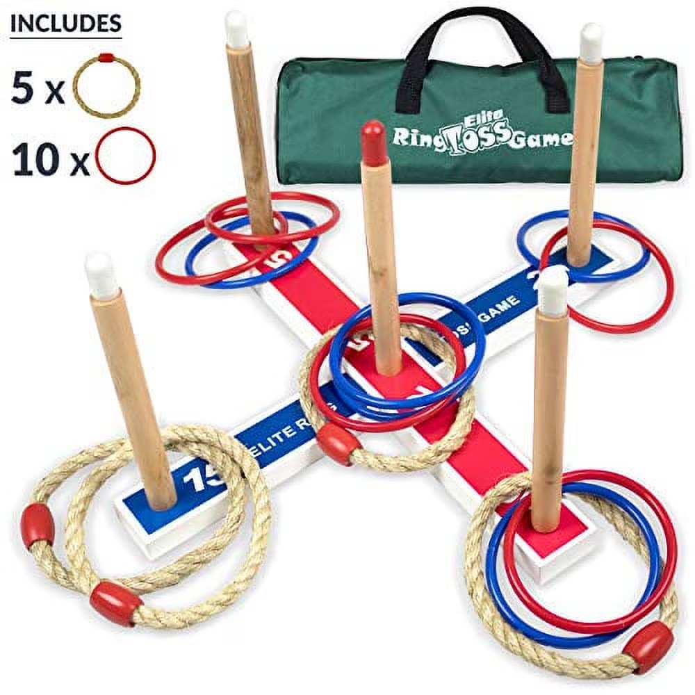 Target Ring Toss Game Set Indoor Outdoor Portable Storage Bag Wooden Peg Base