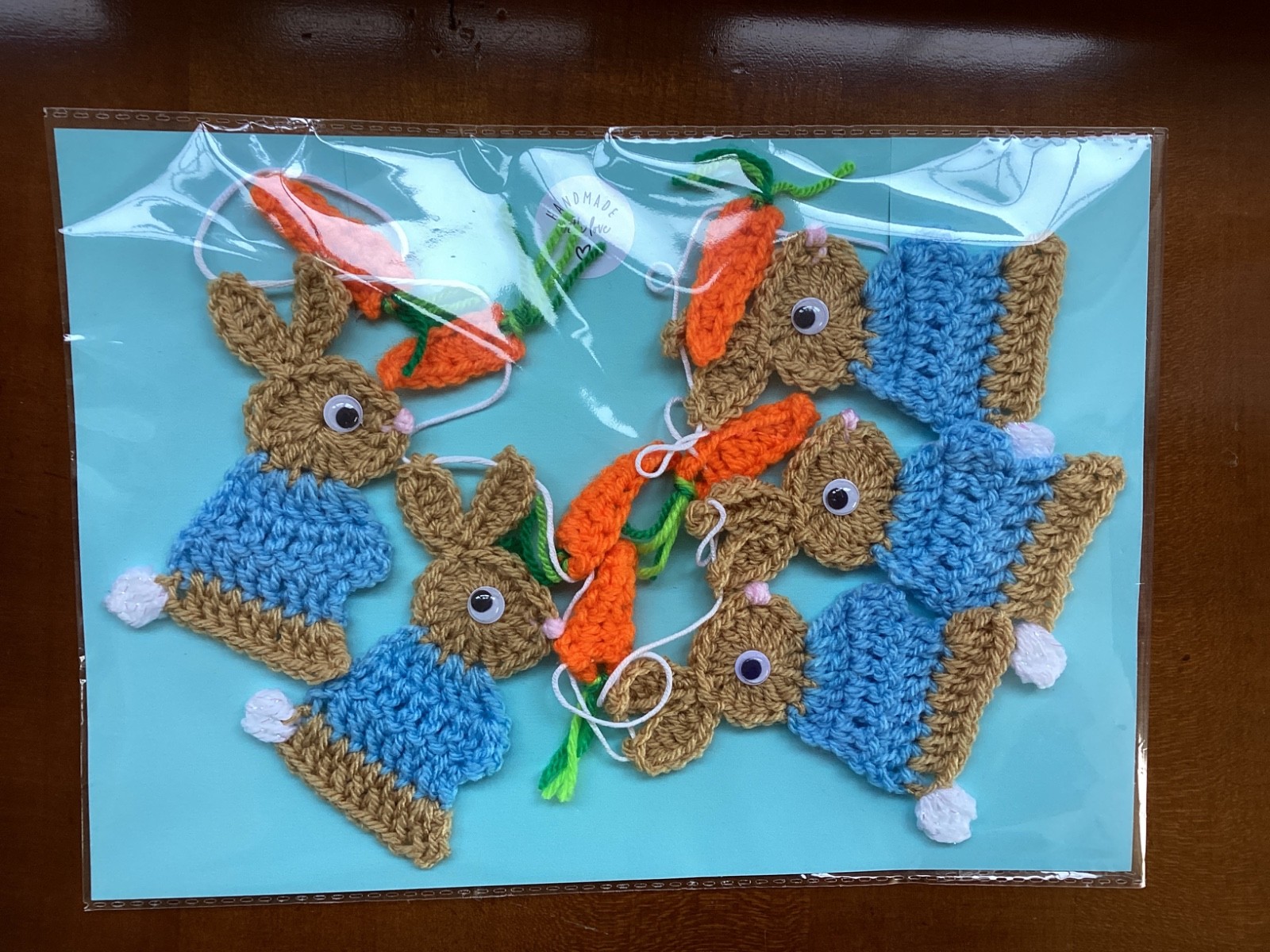 Bunny Rabbit & Carrots Garland/Bunting Handmade Crocheted Blue