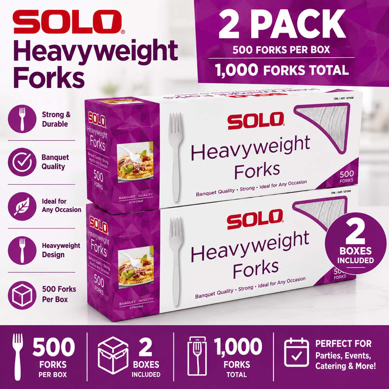 2-Pack Solo Heavyweight Plastic Fork, White, 500-count