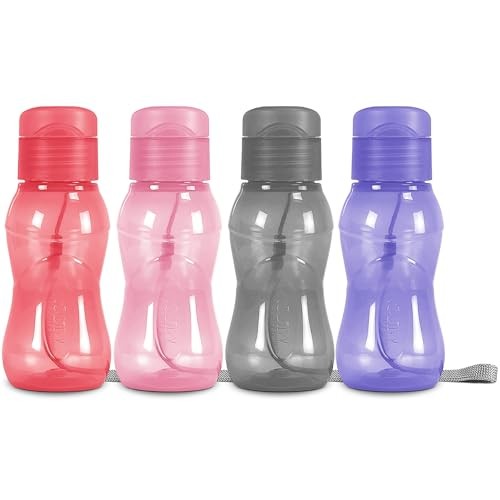 4 pack 6 oz Kids Water Bottle for School Leak Free Flip Red/Pink/Black/Purple