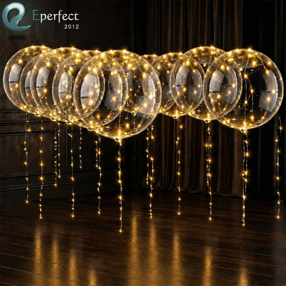 10Pcs 20″ LED Light Up Balloons with String Light for Indoor Outdoor Decor Clear
