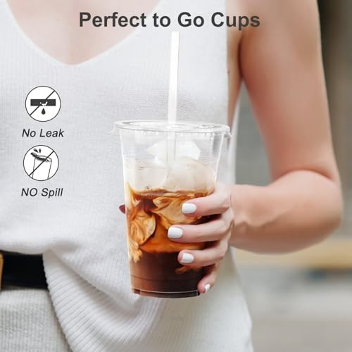 100 Pack – Clear Plastic Cups with Lids and Straws, Sturdy & Food 24 oz 100.0