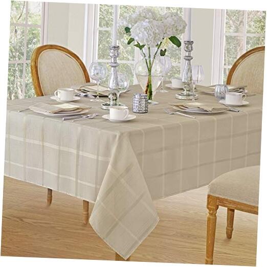 Elegance Plaid Contemporary Woven Solid Decorative 60 in x 144 in Oblong Beige