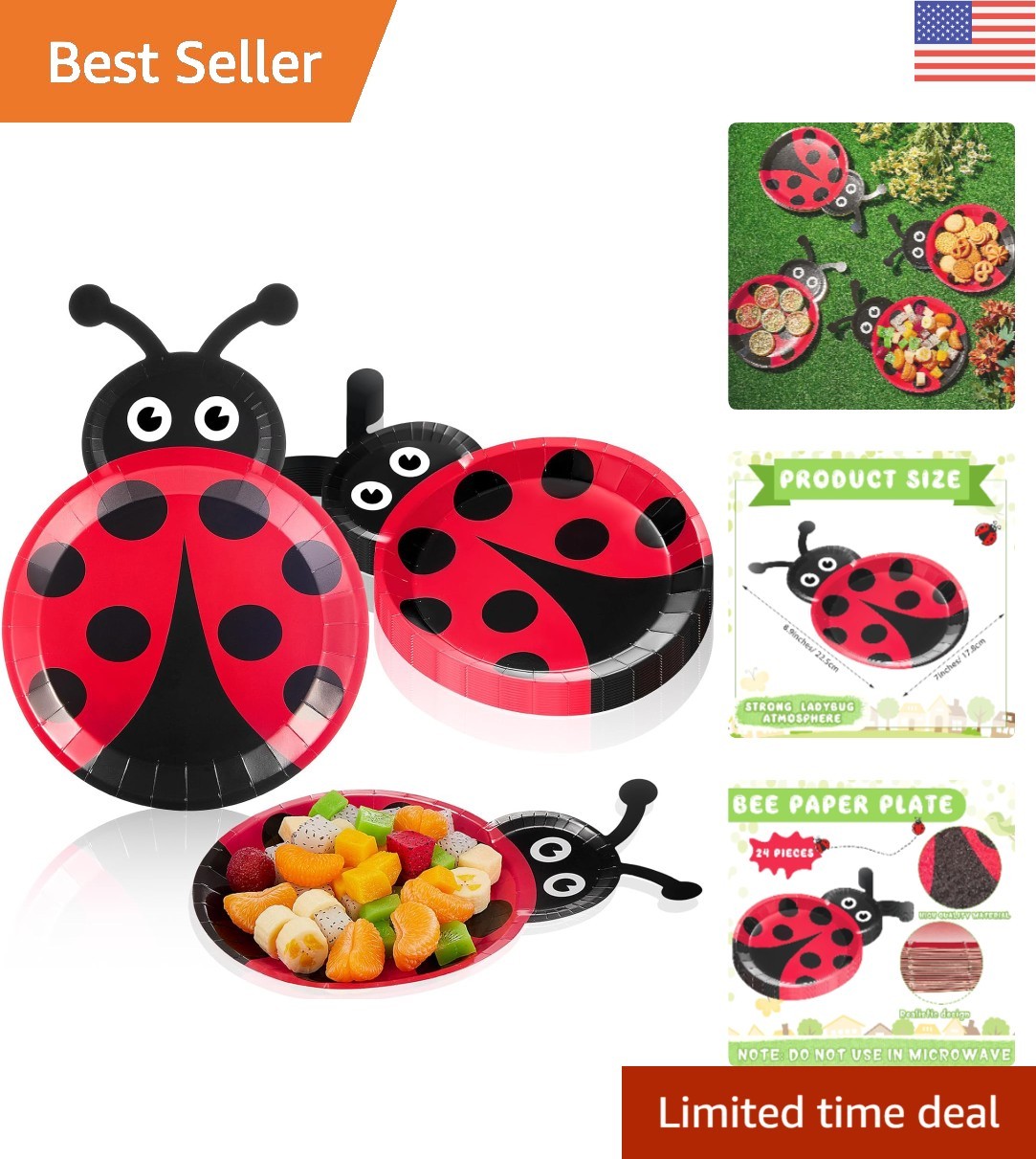 Charming Ladybug Paper Plates – 24 Pcs for Birthdays, Weddings & Baby Showers