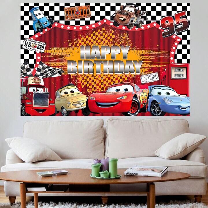 Cars Lightning McQueen Birthday Party Decorate, 5×3.5ft Happy Birthday Backdrop