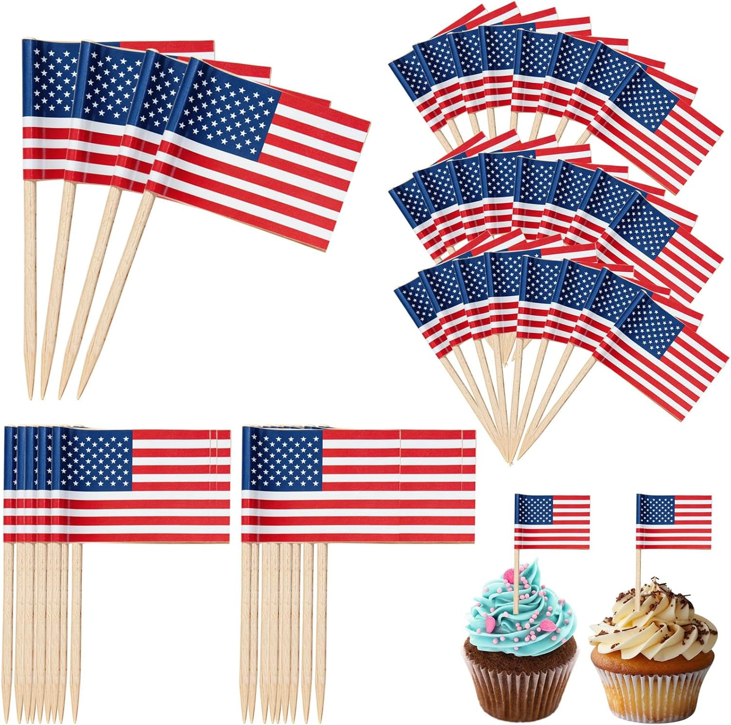 100 Pcs American Flag Toothpicks – Premium Patriotic Cupcake Toppers with Double