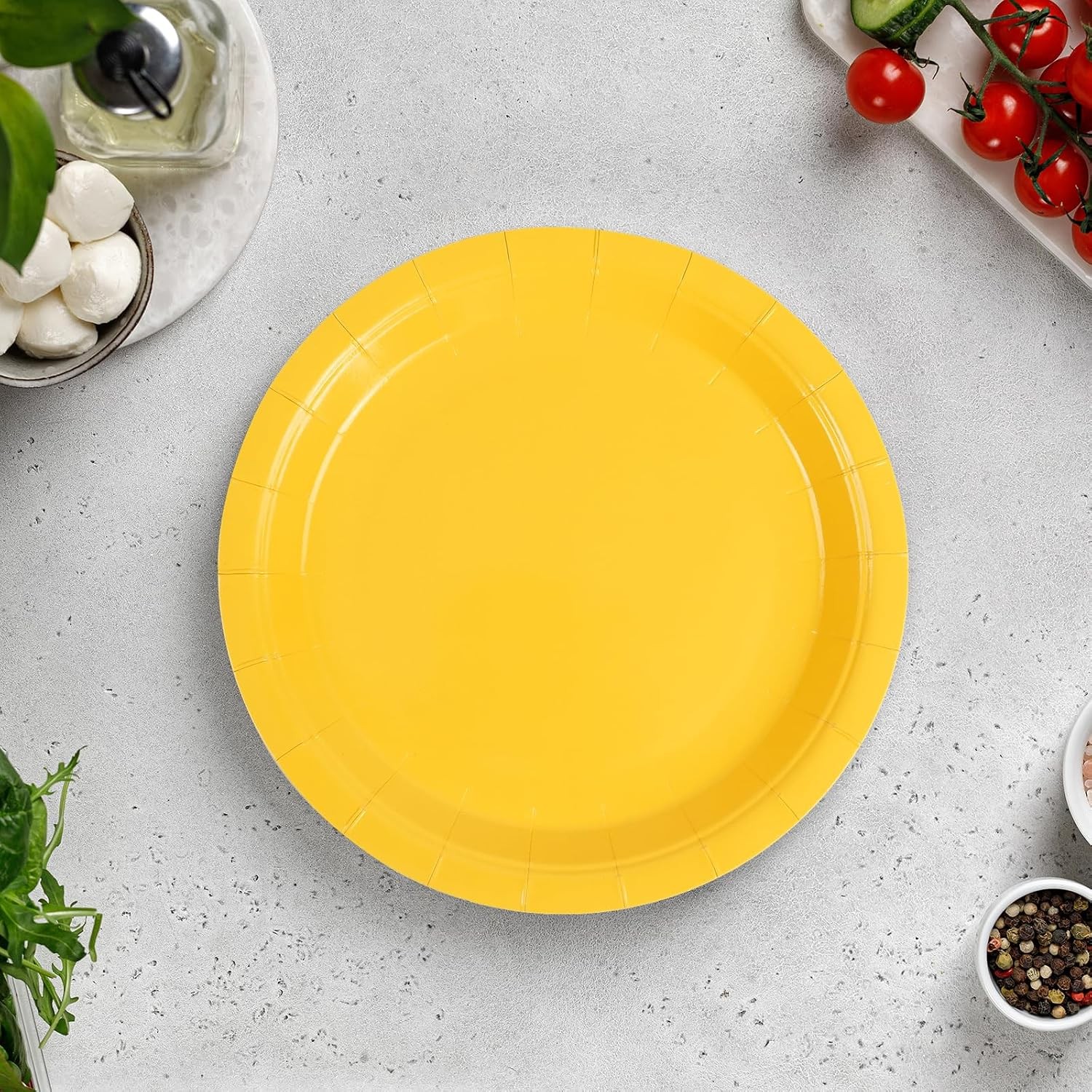 50PCS Solid Yellow Paper Plates – 9Inch Yellow Dinner Plate for Cake Salad Fruit