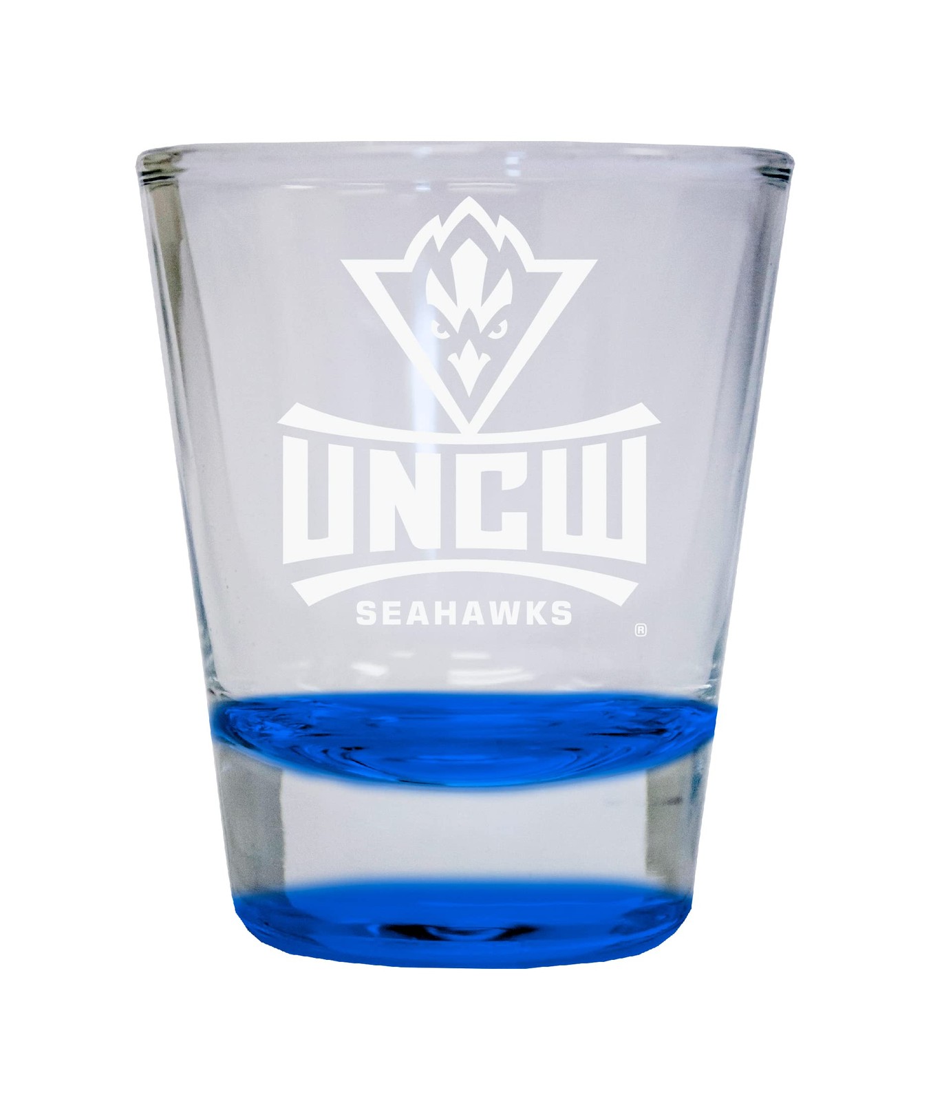 North Carolina Wilmington Seahawks Etched Round Colored Shot Glass 2 oz Blue