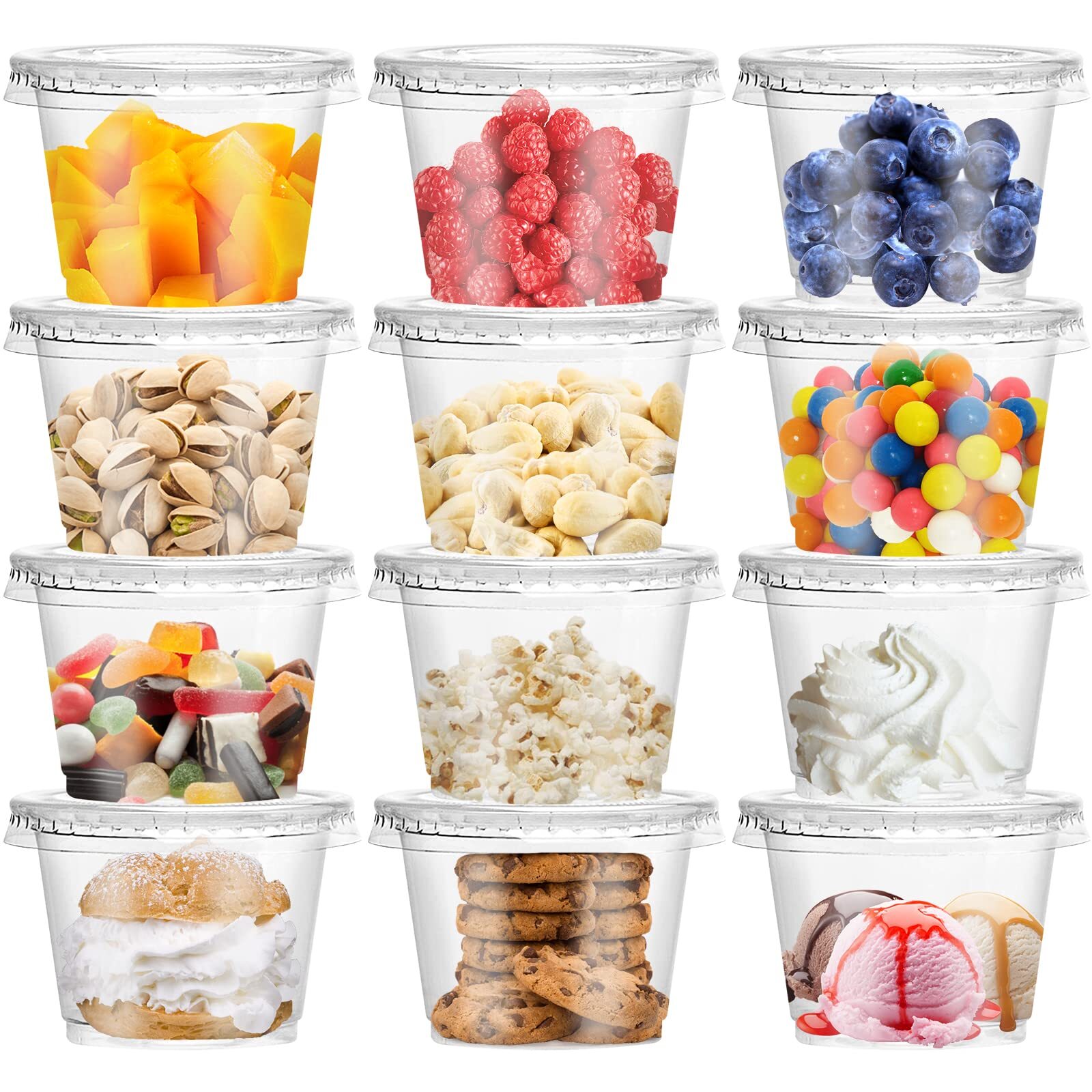50 Pack 8 OZ Disposable Plastic Cups with Lids,Clear Dessert Cups Plastic Con…
