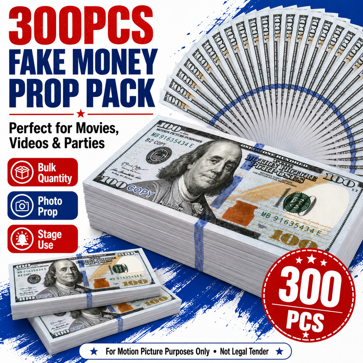 300 pcs Movie Props money Fake bills look real for video party,Education Toys