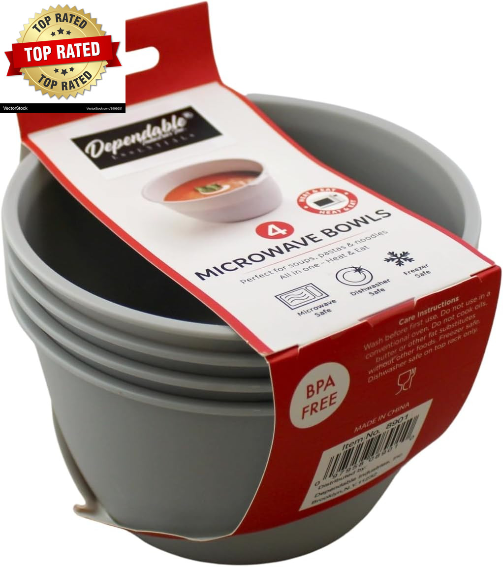 Unbreakable Microwave Bowls Heat and Eat 26 OZ Dishwasher Safe Bpa-Free Plastic