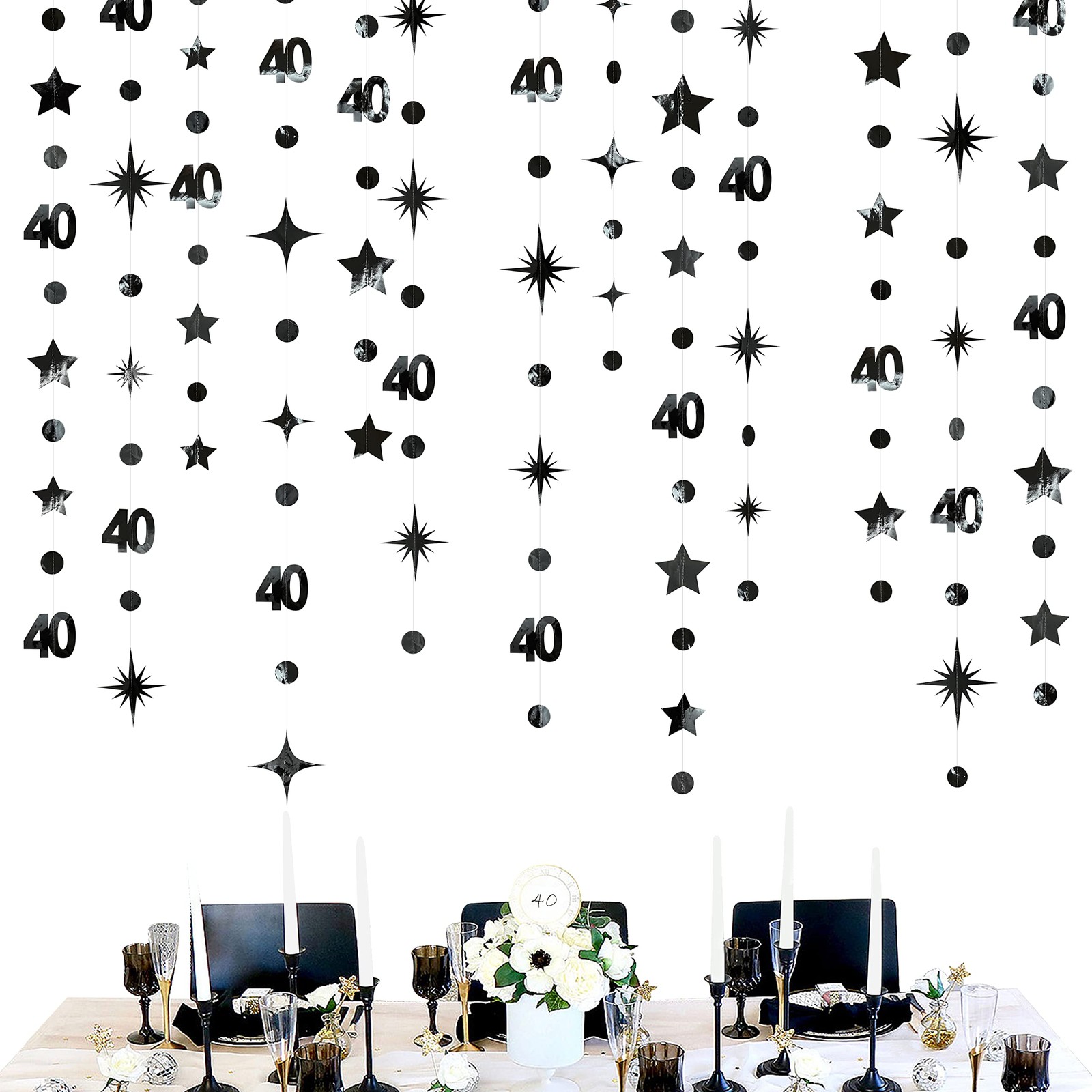 Number 40 Party Decor lbs Twinkle Streamer Backdrop lbs Black Silver