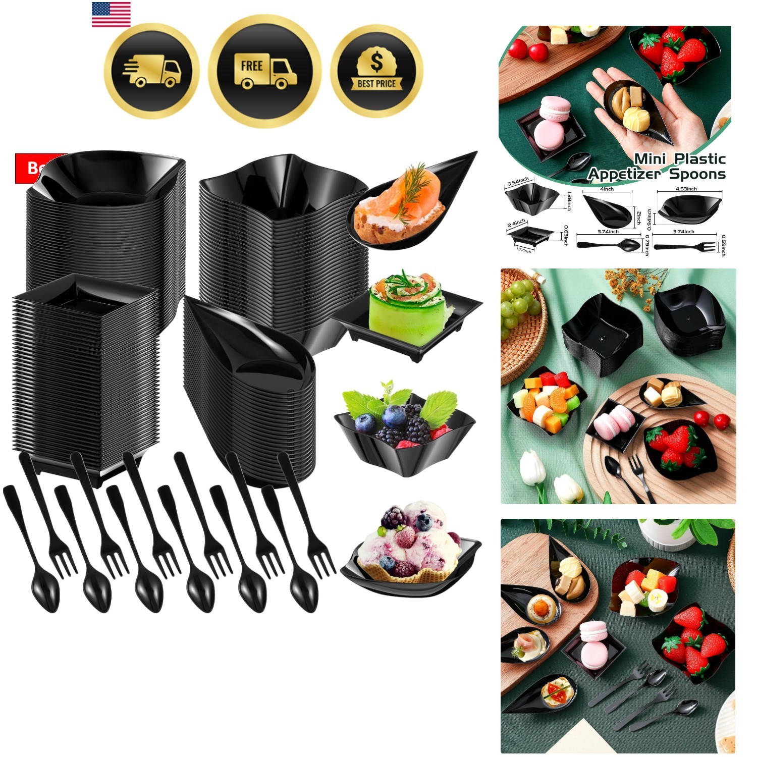 400 Pcs Mini Appetizer Plates Set Including 200 Disposable Dessert Plates Ass…