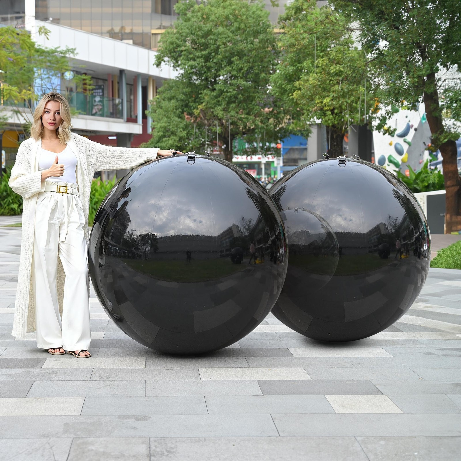 AplusChoice 2PCS 47″ Big Shiny Inflatable Mirror Ball Reusable Hanging Black