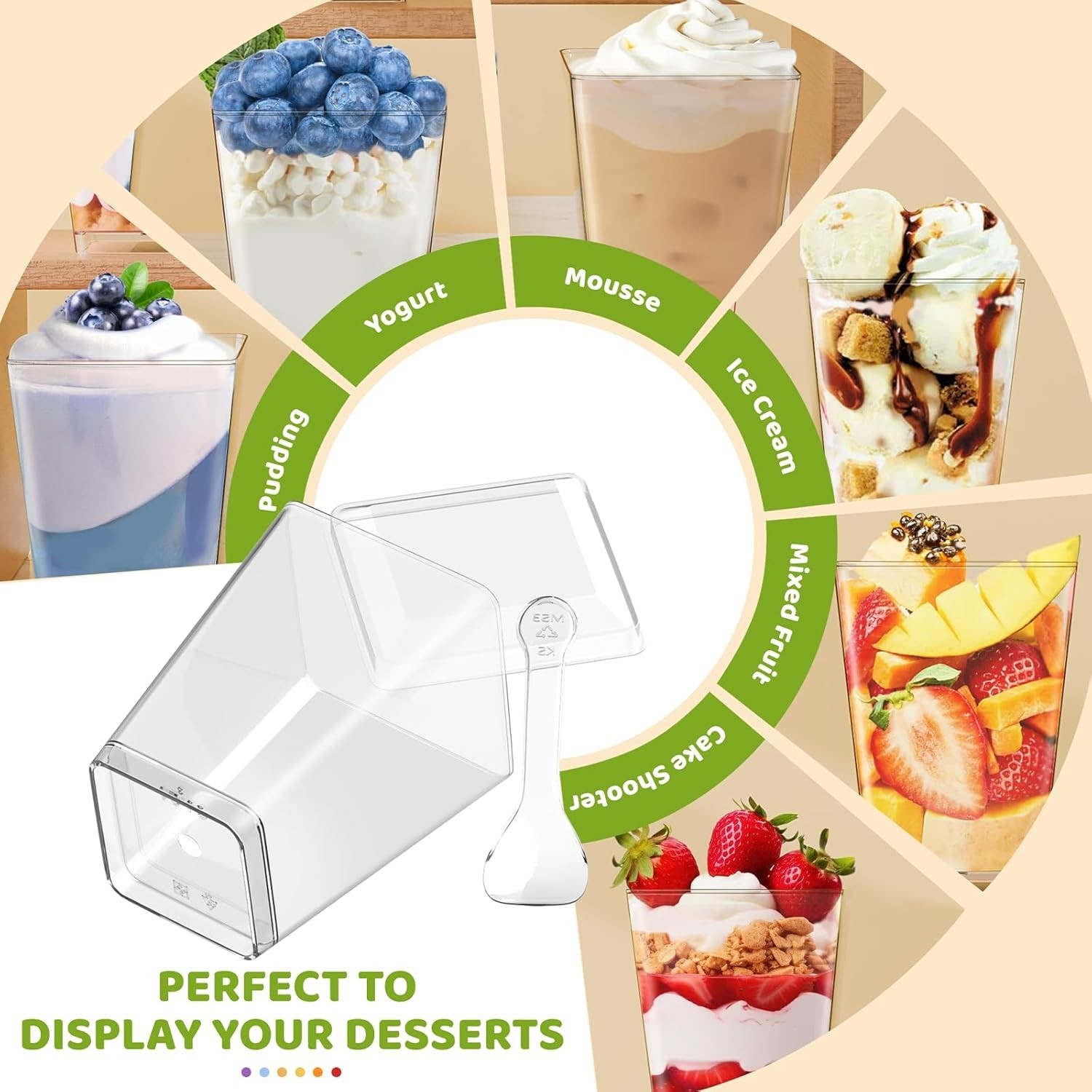 Dessert Cups Set 20pcs 5 Oz Plastic Parfait Cups with Lids Spoons for Party