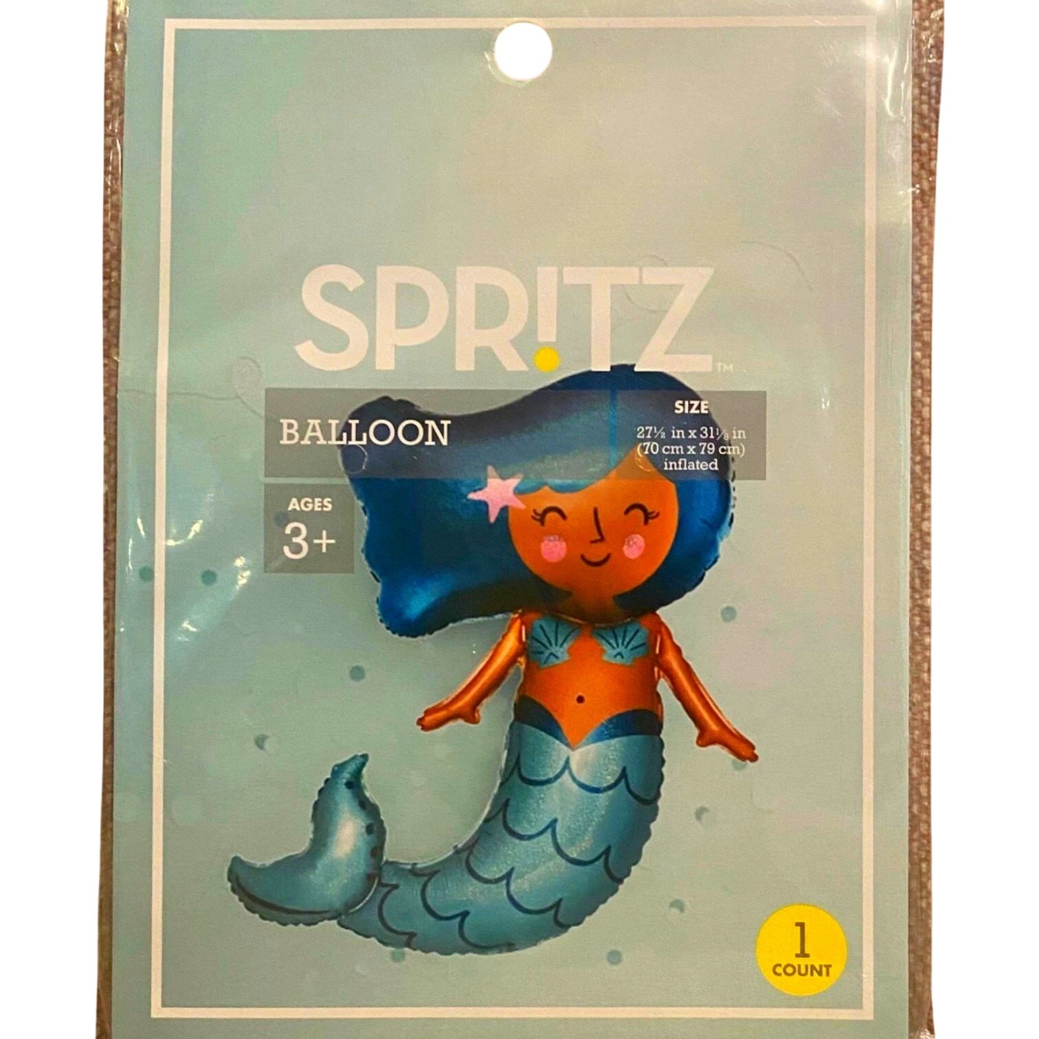 Spritz Mermaid Foil Balloon w/ Inflation Straw, 27-1/2″ x 31″