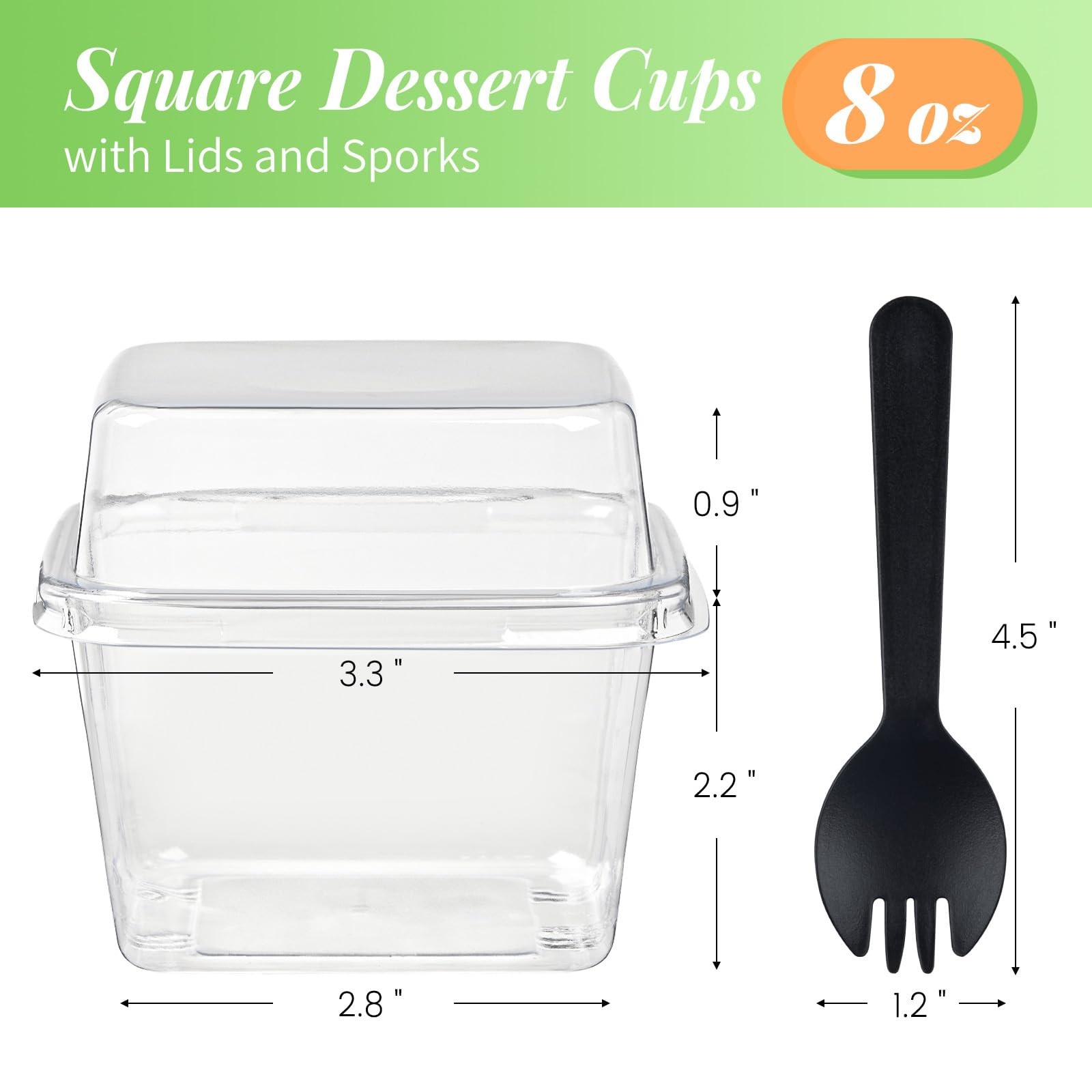 50 PCS 8 oz Dessert Cups Lids Spoons Square Plastic ToGo Containers Parfait