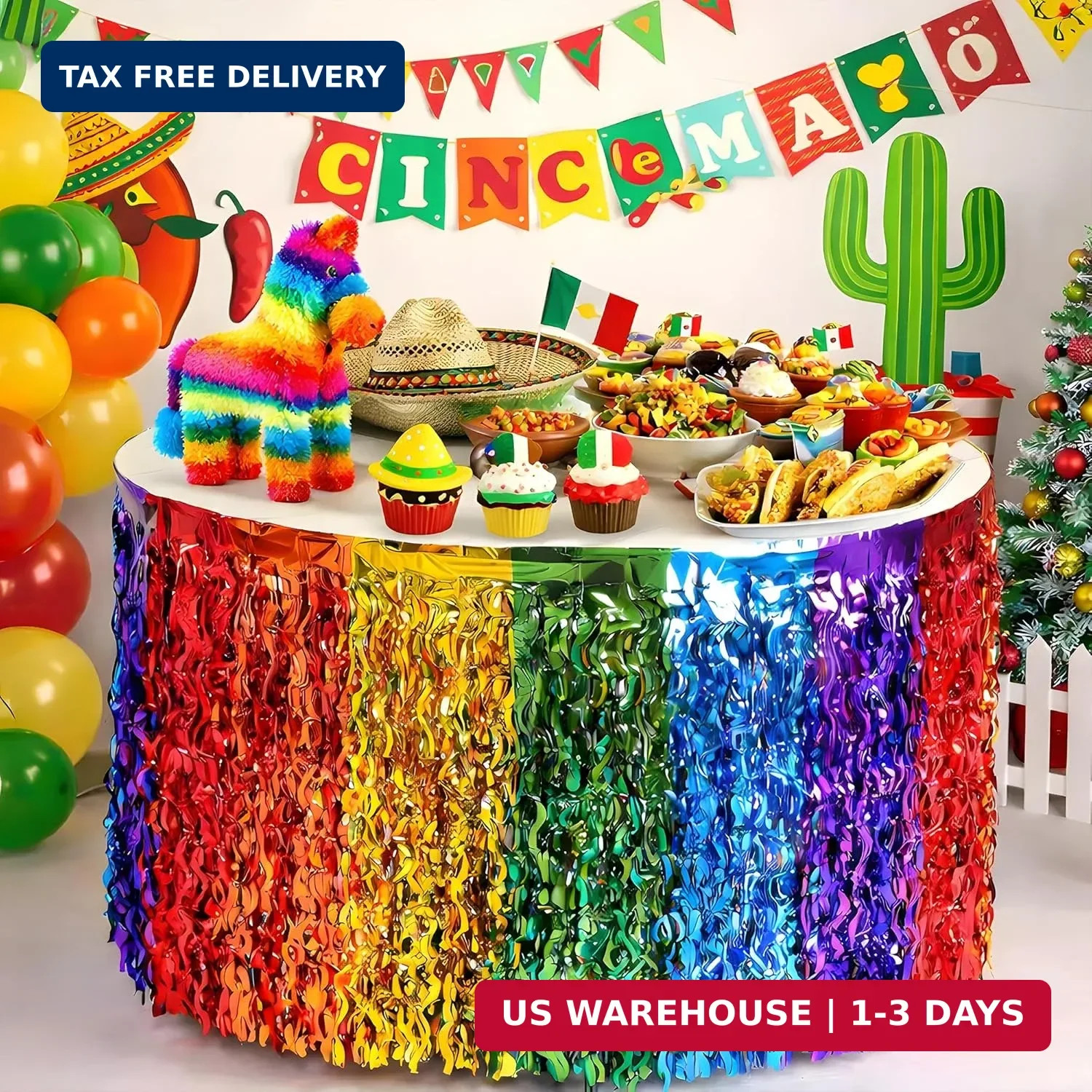 OHOME Cinco De Mayo Decorations – 2 Pack Table Skirts for Fiesta Party Decoratio