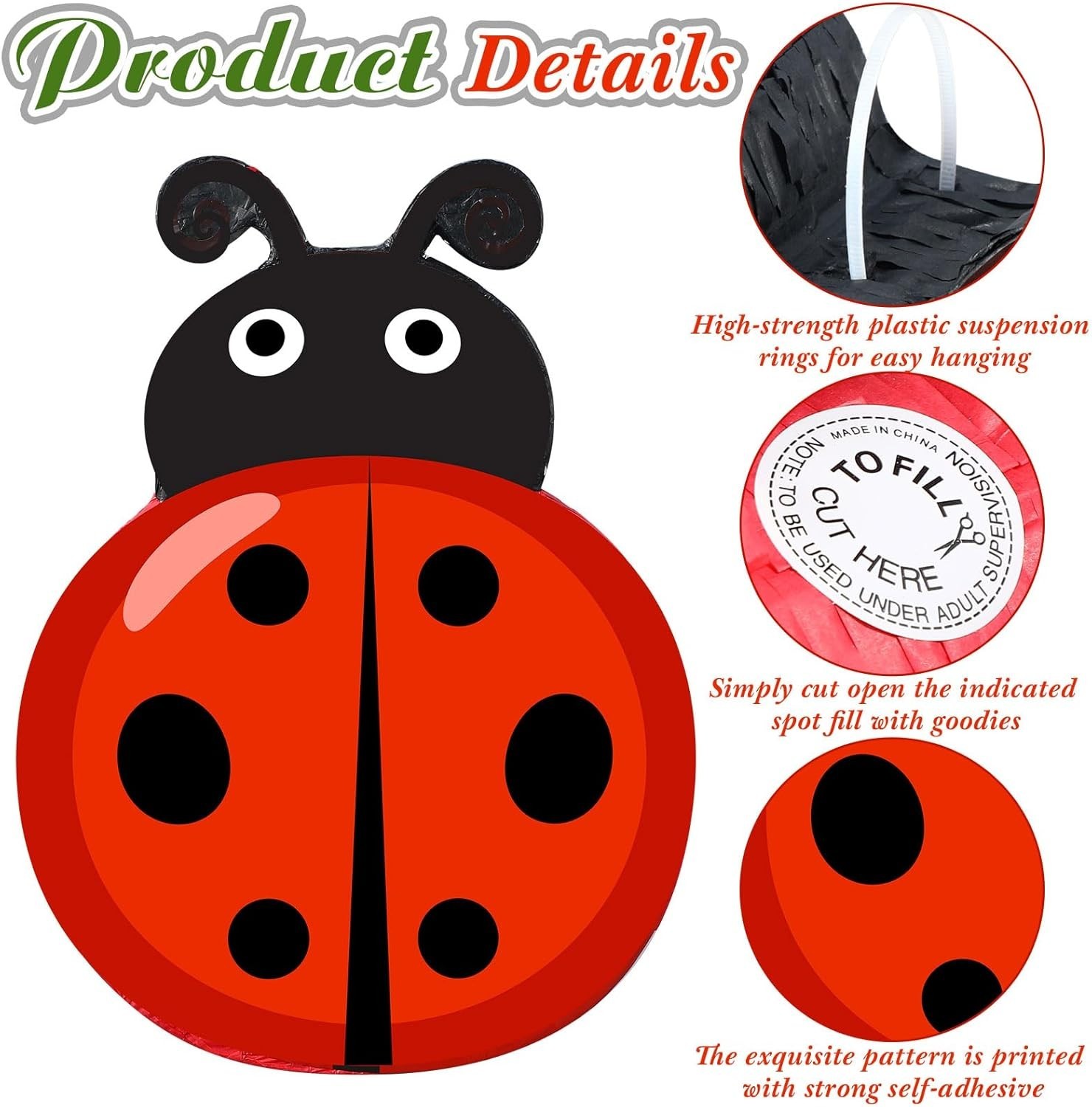 Ladybug Piñata with Blindfold Bat Confetti Decorations Ladybug Birthday Party…