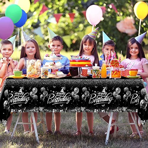 Happy Birthday Decorations-3pcs Birthday Tablecloth,Rectangle Sliver and Black