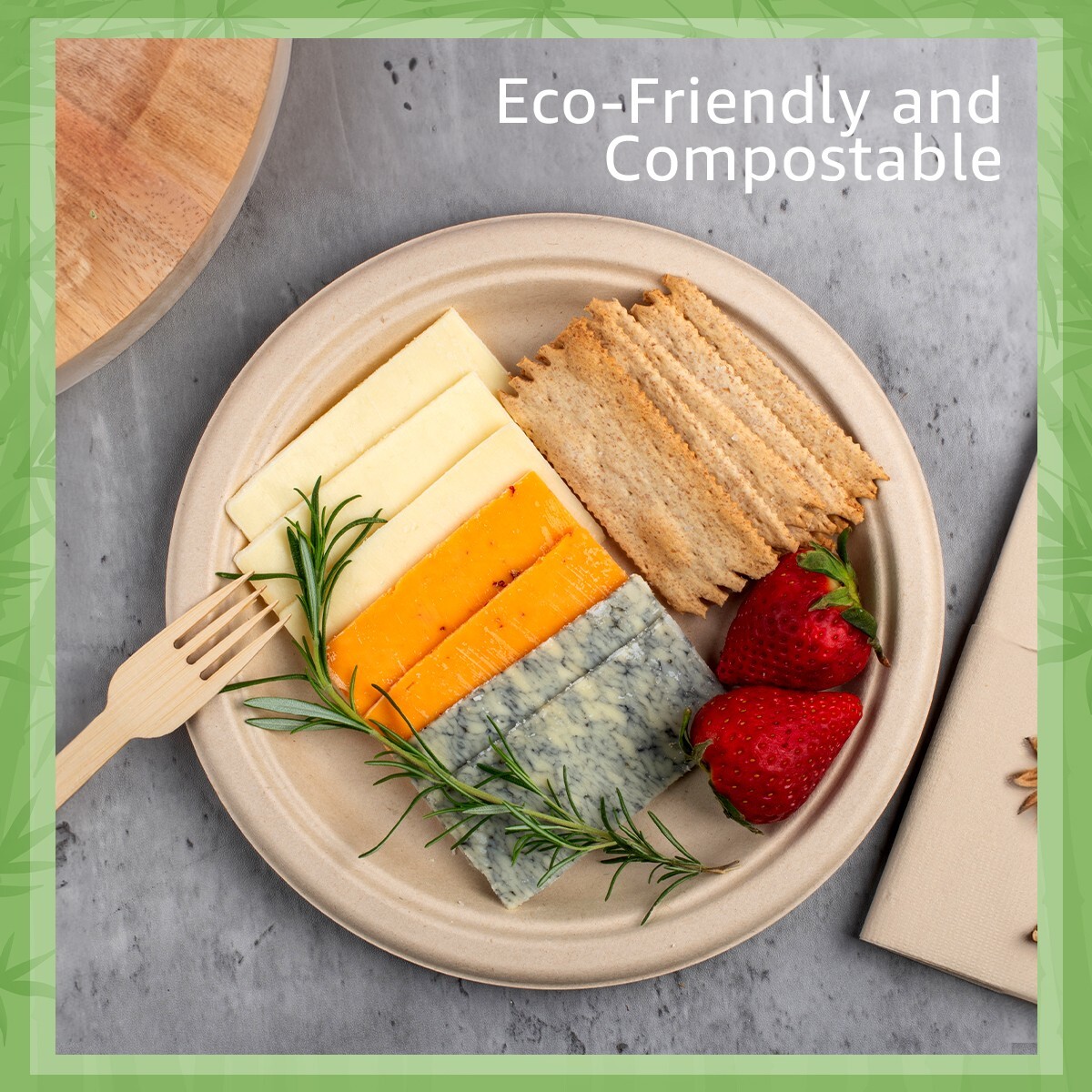 Ibambo Bamboo Disposable Paper Plates – 9 Inch, 50 Pack, Compostable Plates